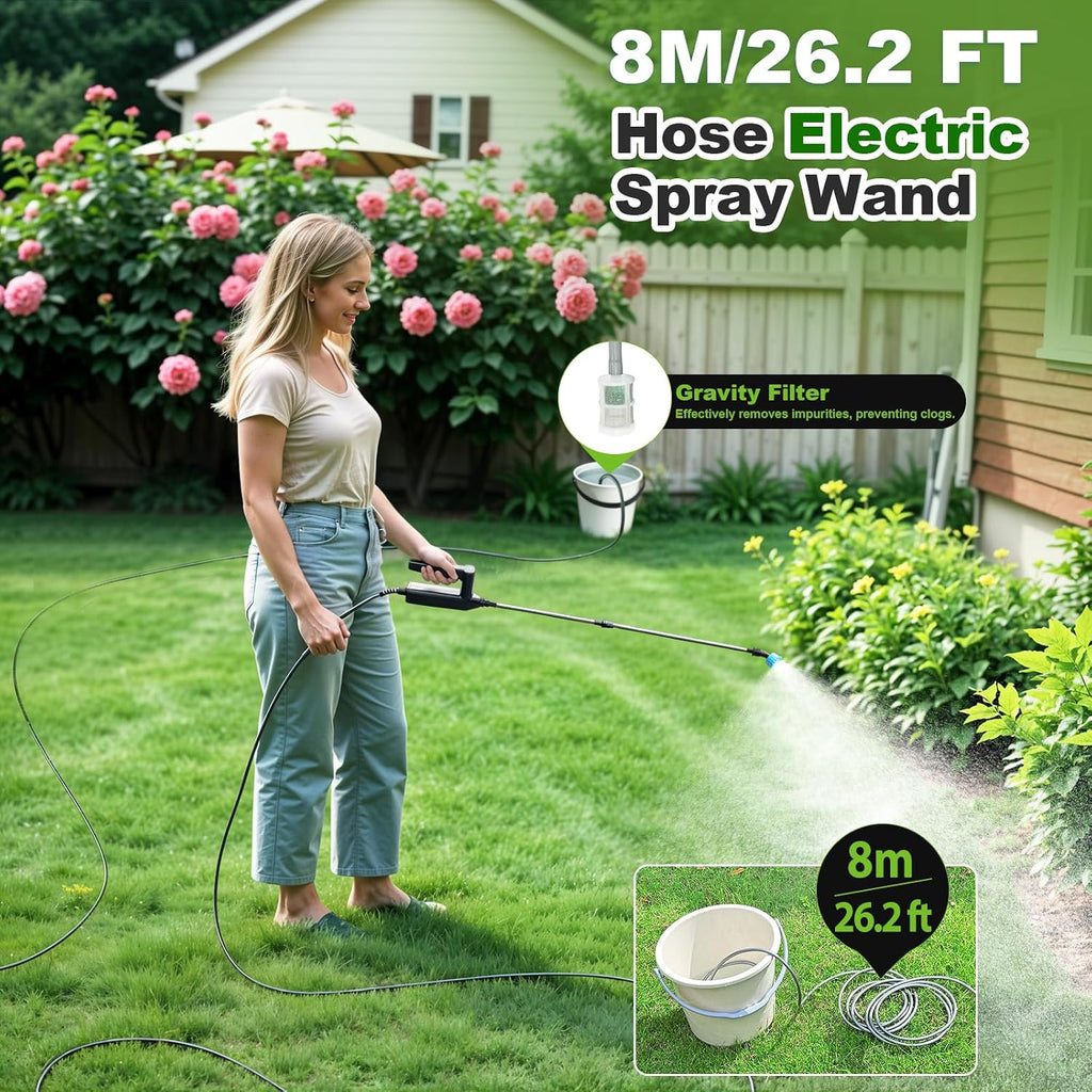 Battery Powered Sprayer Wand, 32 Inch Garden Sprayer Telescopic Wand with 3 Adjustable Speeds, Battery Indicator, 26.2