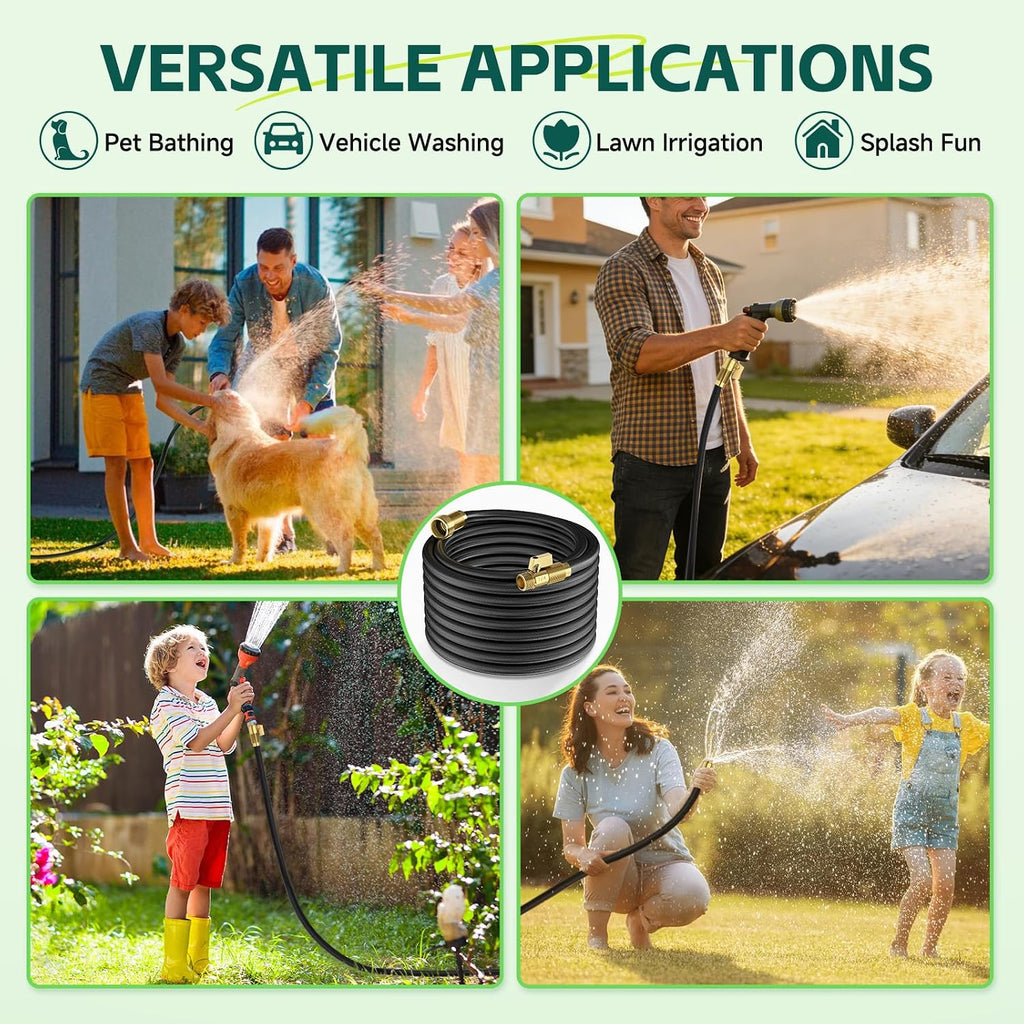 100ft Garden Hose – Lightweight & Flexible Water Hose, Leak-Proof Fabric & Non-Expandable with Shut-Off Valve for Yard