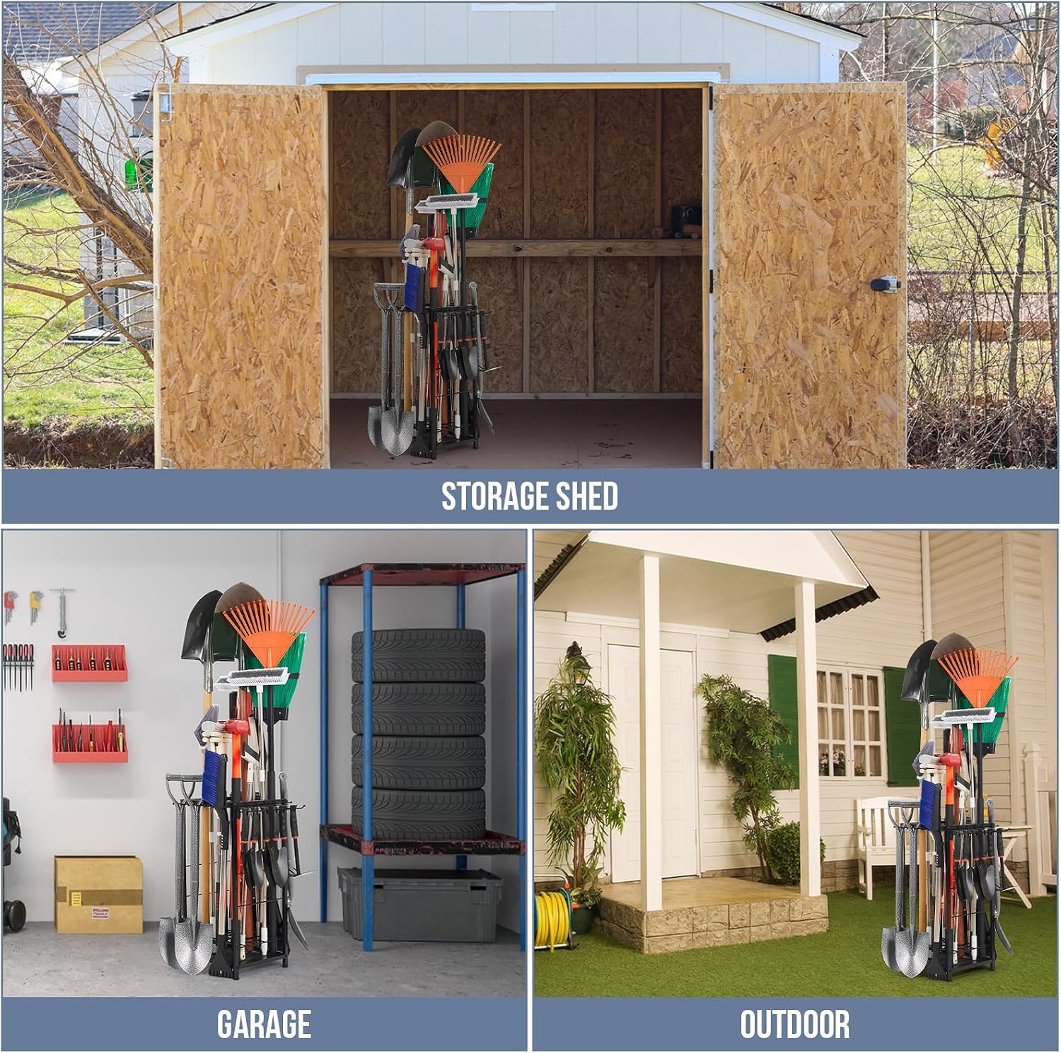 Garden Tool Organizer Holds 50 Long-Handled Tools/Rakes/Brooms/Shovles for Garage Organization and Storage, Shed