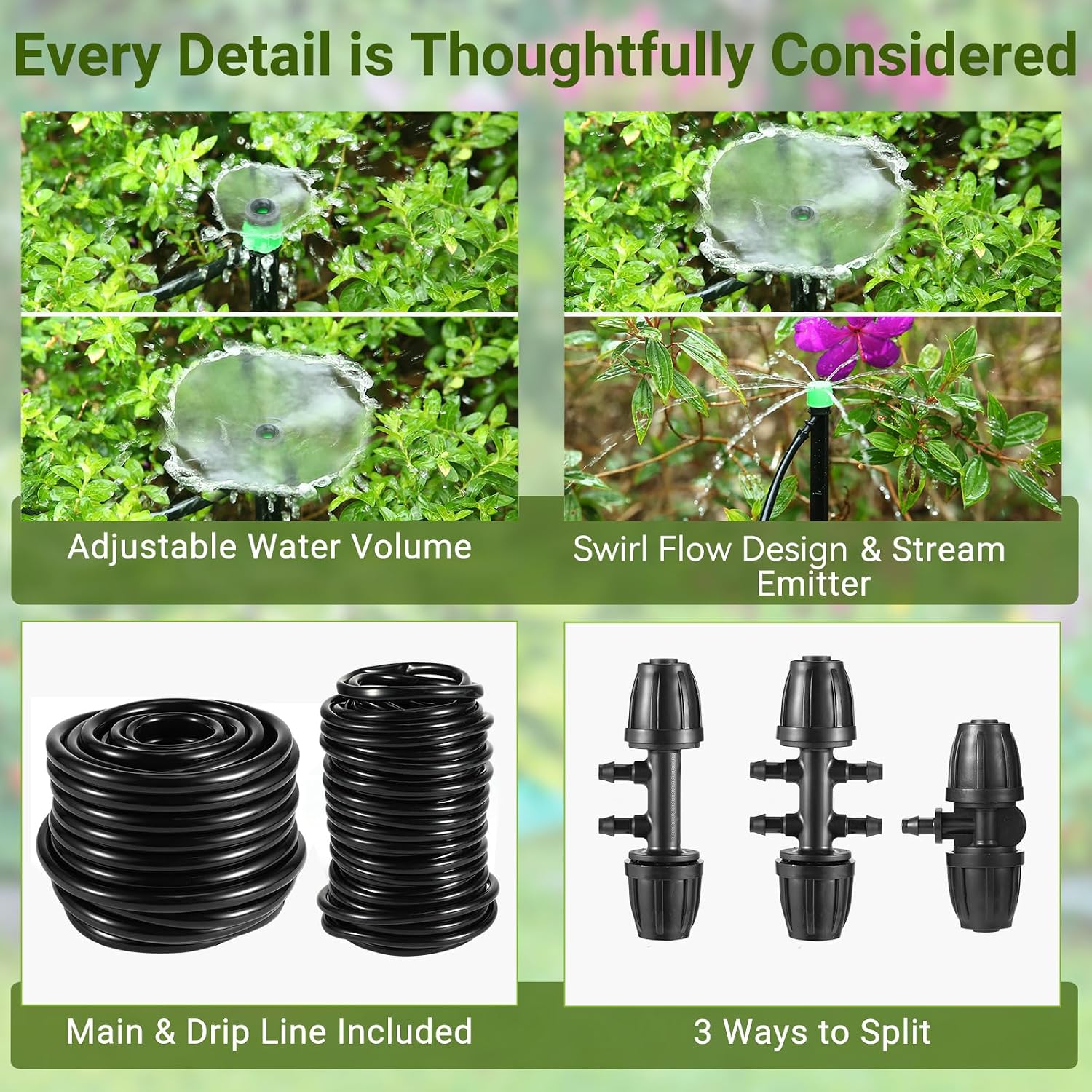 Drip Irrigation Kit for Garden, Raised Beds, Lawn - Adjustable Watering System with Drip Emitters, 5/16" & 1/4" Tubing