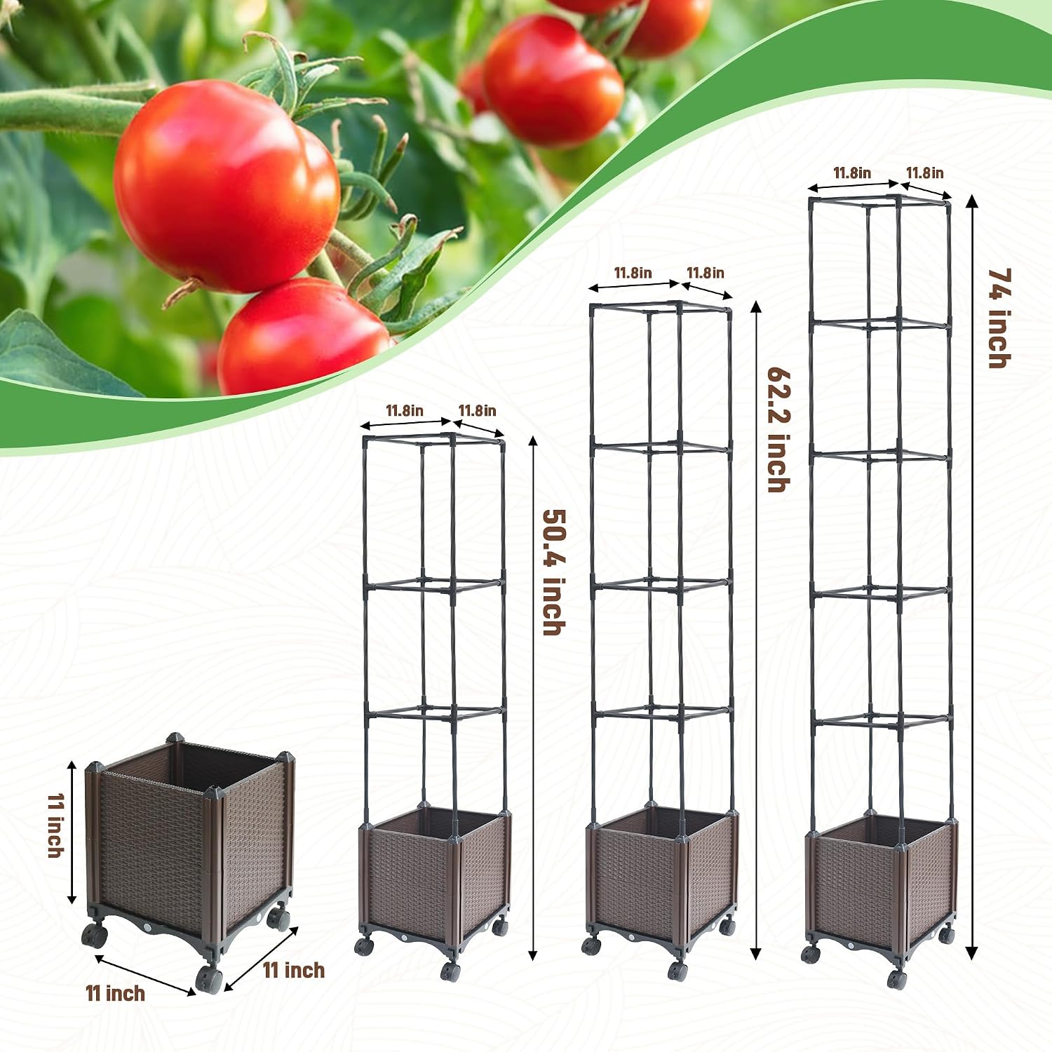 Quibbay Raised Garden Bed Planter Box with Trellis, 74" Self-Watering Tomato Planters for Climbing Plants Vine Flowers