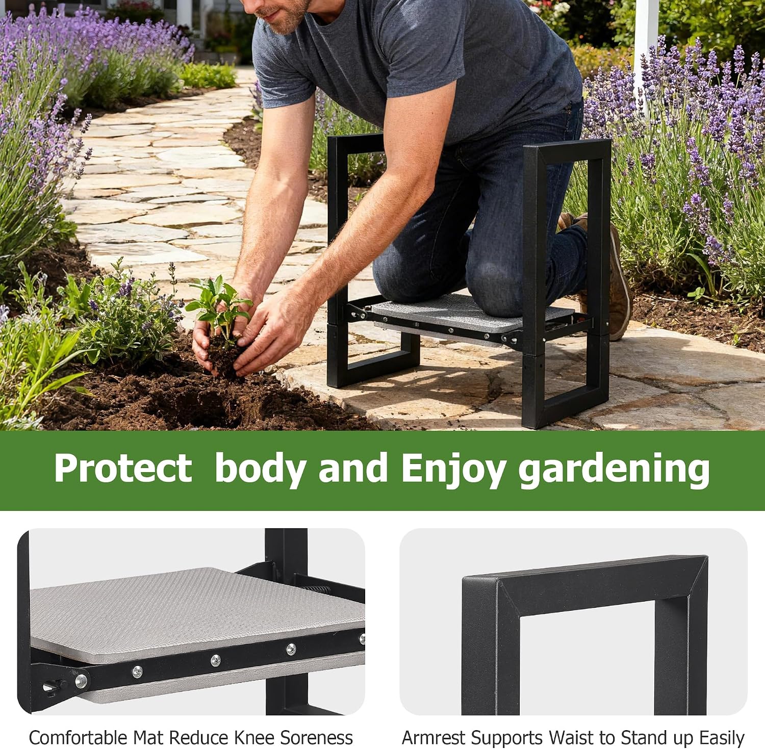 LLARGUEST Garden Kneeler and Seat,Heavy Duty Foldable Kneeling Chair with Handle,Comfortable Wide 12" Garden Kneeling