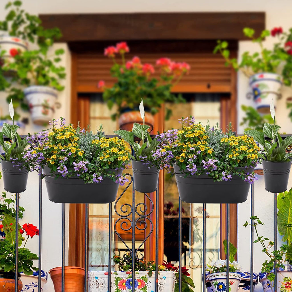 HowRU Metal Iron Flower Pots for Railing Fence Hanging Bucket Pots(5 Pcs) and Hanging Flower Pots Metal Iron Bucket