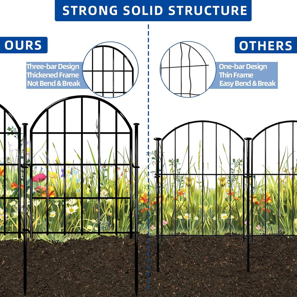 Decorative Garden Fence, 17in X 10.8ft No Dig Fence Panels, Arched Rustproof Metal Garden Fencing Animal Barrier