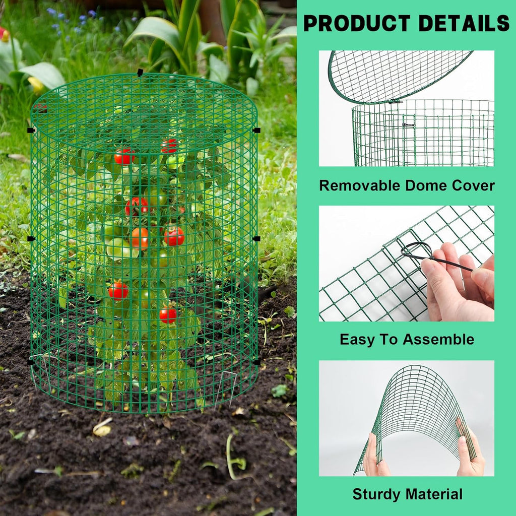 4 Sets 13"x 16" Wire Plant Protector from Animals, Plant Protector Cages | Zip Ties & Stakes Included, Garden Plant
