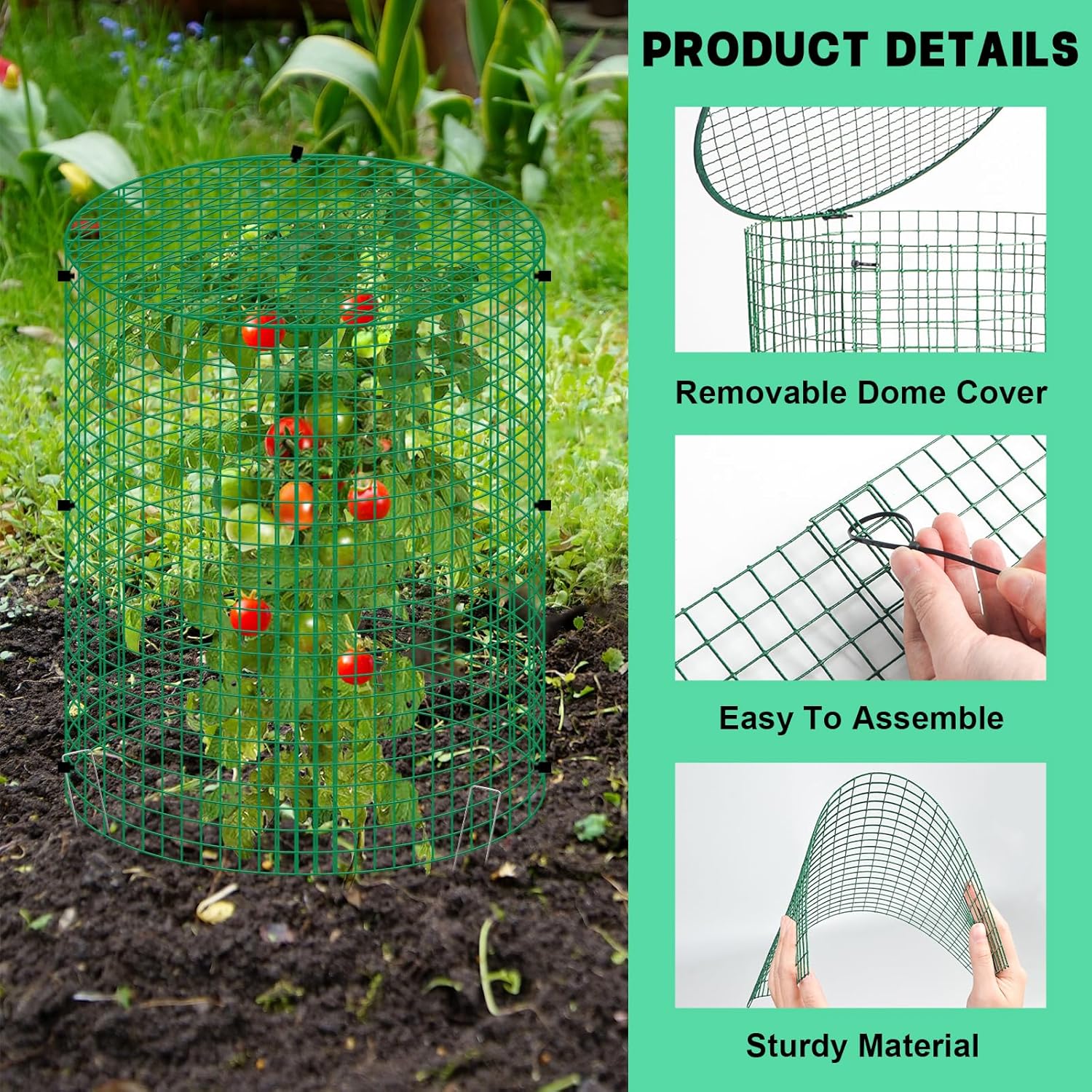 4 Sets 13"x 16" Wire Plant Protector from Animals, Plant Protector Cages | Zip Ties & Stakes Included, Garden Plant