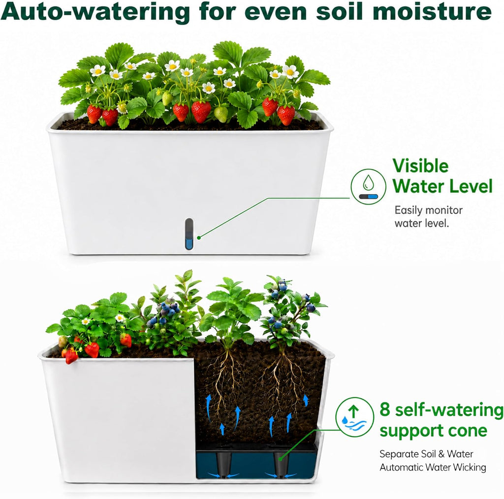 2-Tier 27.8"H Rolling Raised Garden Bed with Wheels, Self Watering Planter Box with Visible Water Level, Gray Rustproof