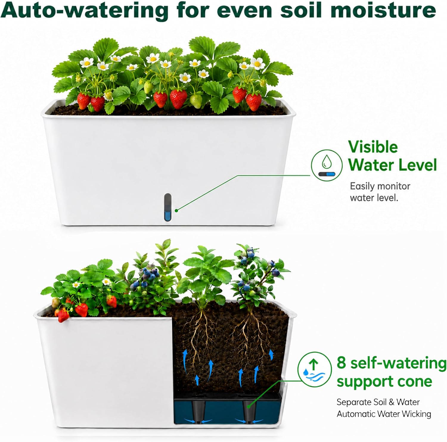 3-Tier 46.7"H Rolling Raised Garden Bed with Wheels, Self Watering Planter Box with Visible Water Level, Gray Rustproof