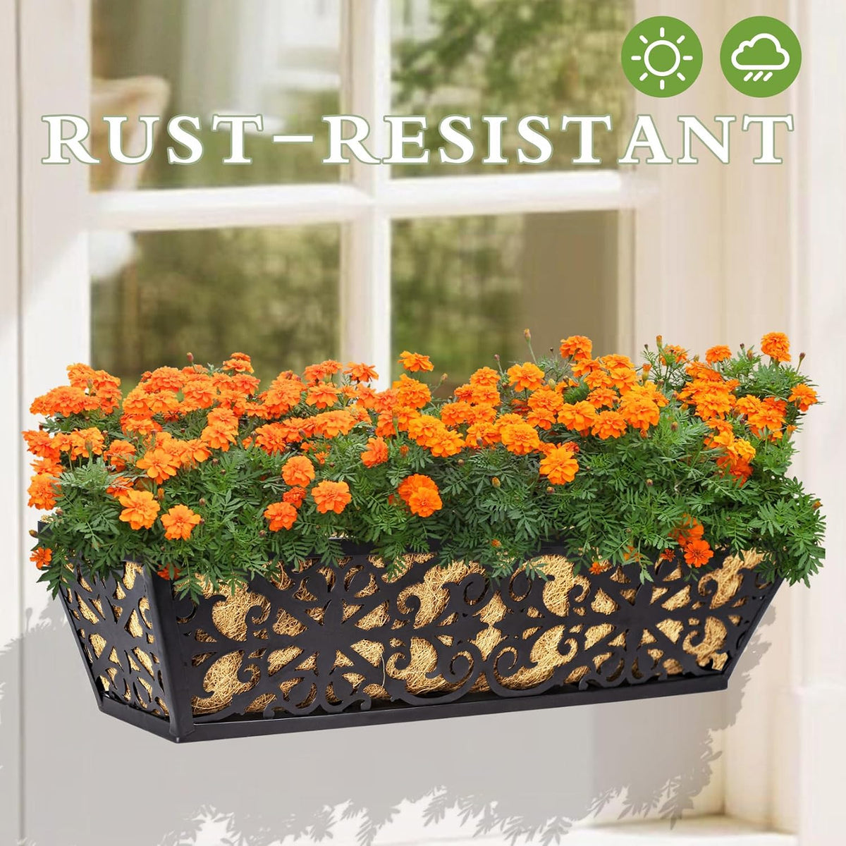 2 Pack 24 Inch Window Boxes Planters Railing Planter Box with Adjustable Brackets & Coco Liners Fabric Plant Grow Bags