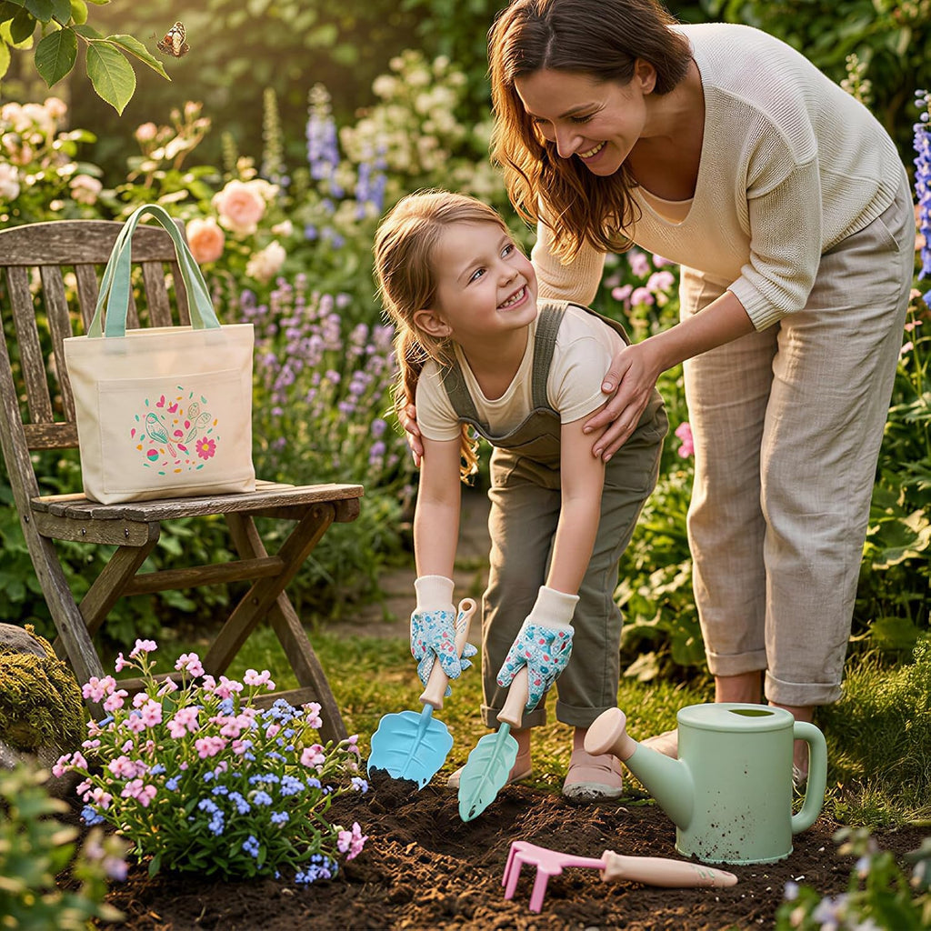 FITNATE Kids Gardening Tools Set 6PCS | with Watering Can, 3 Garden Tools, Gloves & Tote Bag, Perfect for Garden