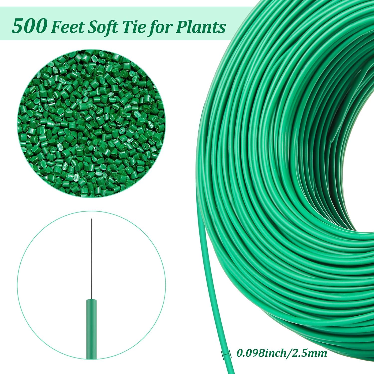 Zhengmy 500Ft/153m Green Garden Wire, Sturdy Plant Ties with Wire Cutter, Twist Garden Ties Gardening Supplies 2.5 mm