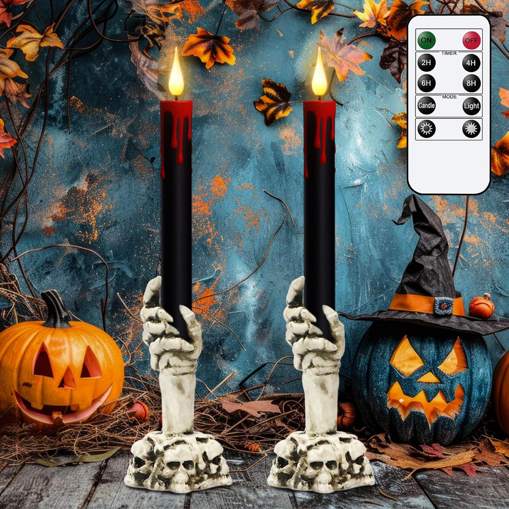 Eldnacele Halloween Black Flameless Taper Candles with Remote and Timer