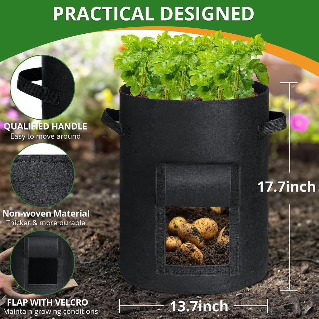 GOTGELIF 6 Pack 10 Gallon Potato Grow Bags with Flap, Thickened Nonwoven Fabric Grow Bags for Growing Potatoes
