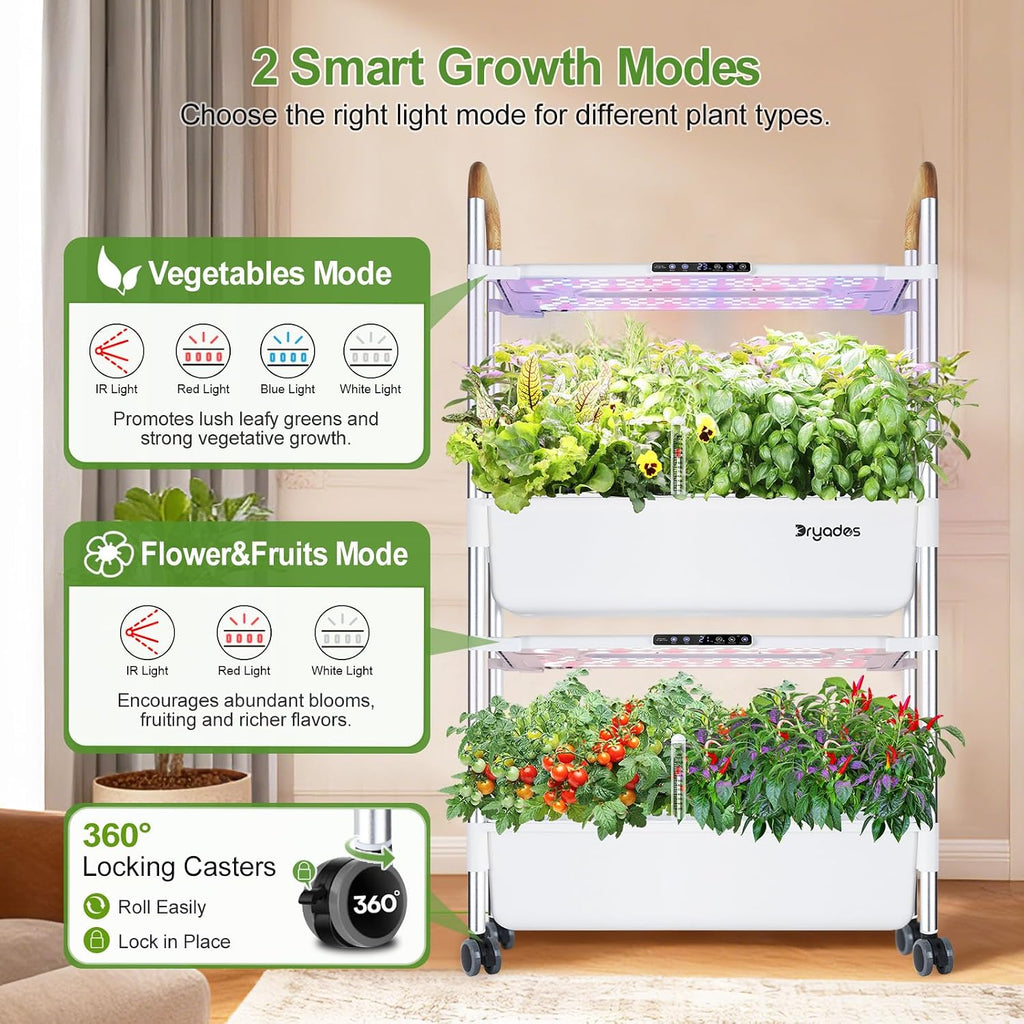 54-Pod Hydroponic Growing System, 2-Tier Indoor Garden for Herbs & Vegetables with 2×30W Full-Spectrum LED Grow Lights