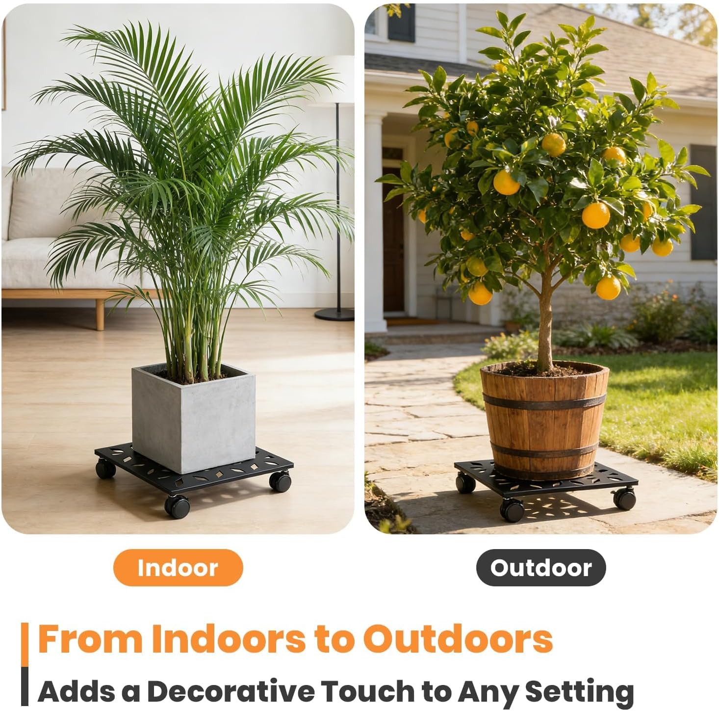 Party Zealot 12 Inch Plant Caddy with Wheels, 3 Pack Plant Stand with Wheels Heavy-Duty Metal Square Rolling Plant