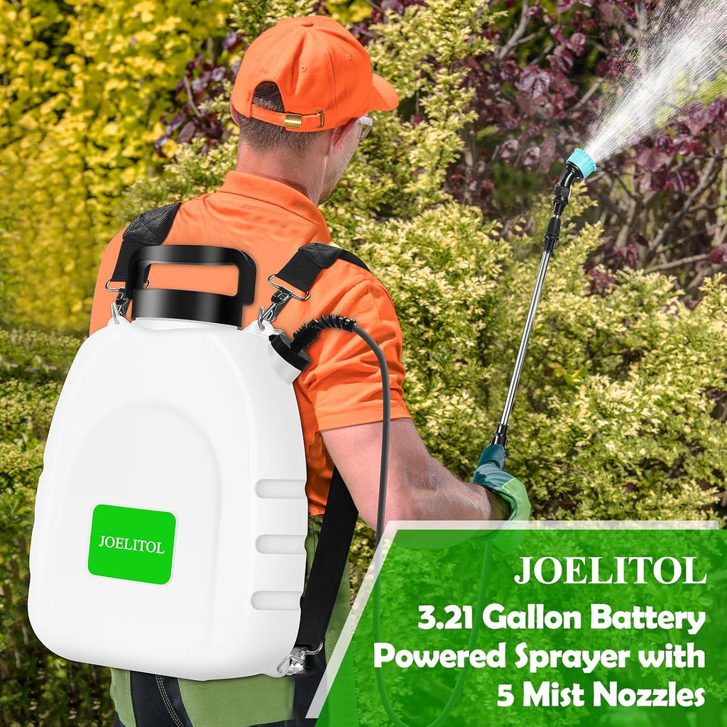 Electric Backpack Sprayer 3.2 Gallon, Battery Powered Lawn Sprayer with Ergonomic Design, USB Rechargeable Handle