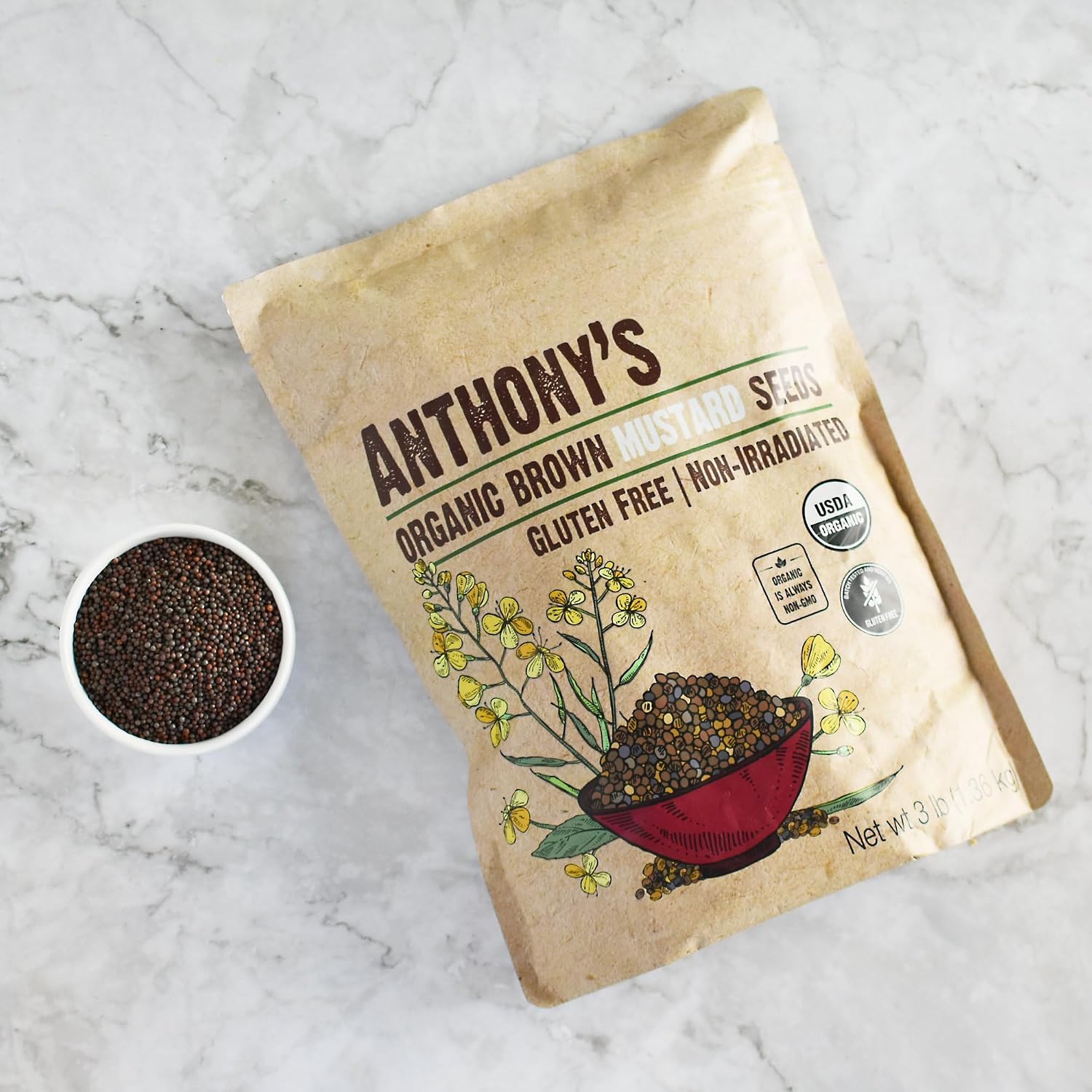 Anthony's Organic Brown Mustard Seeds, 3 lb, Gluten Free, Non GMO, Keto Friendly