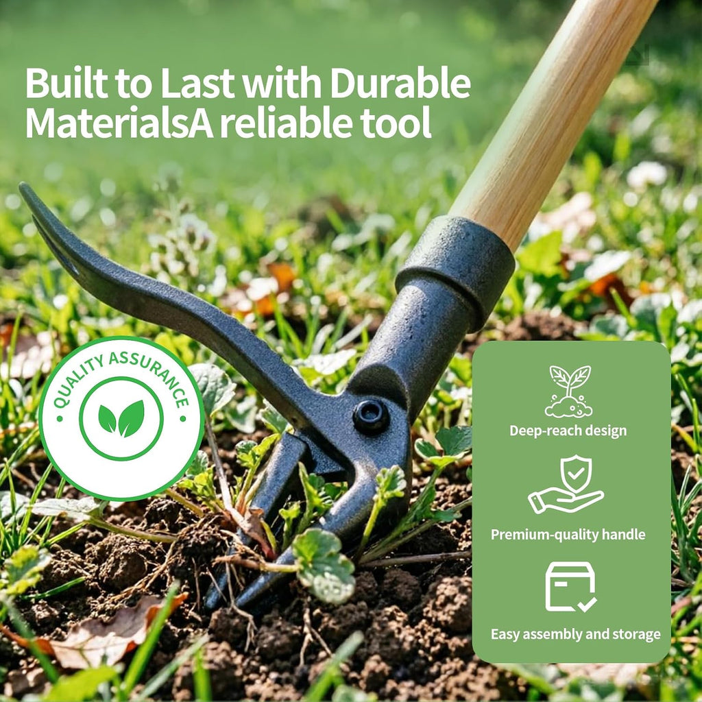 Weed Puller Tool, 44" Stand Up Heavy Duty Root Removal Garden Tools with 4 Claw Steel Head, Made with Real Bamboo &