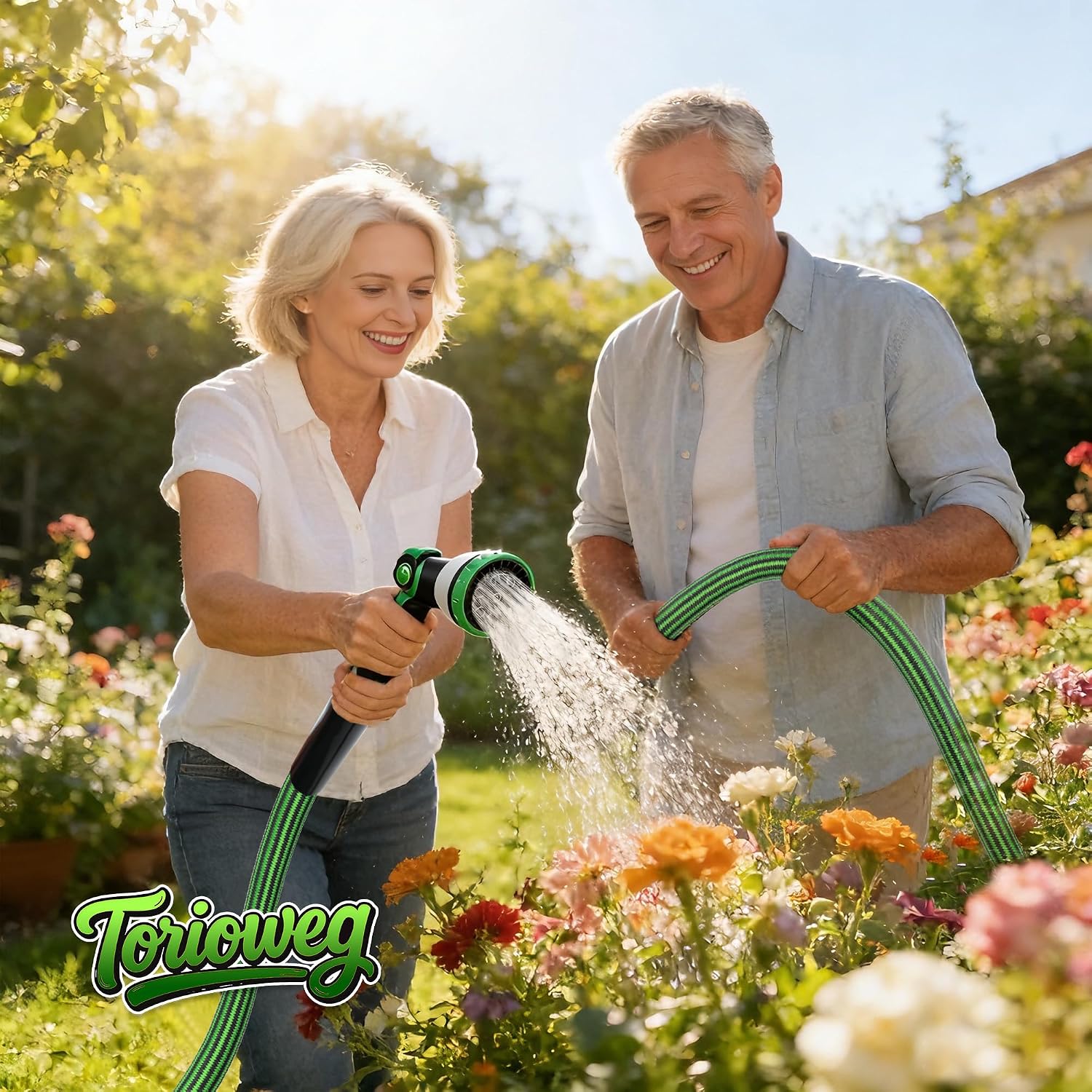 Garden Hose 50 FT-Triple-layer pipe, Water Hose with solid Aluminum Fittings, Ultra-Lightweight and Flexible