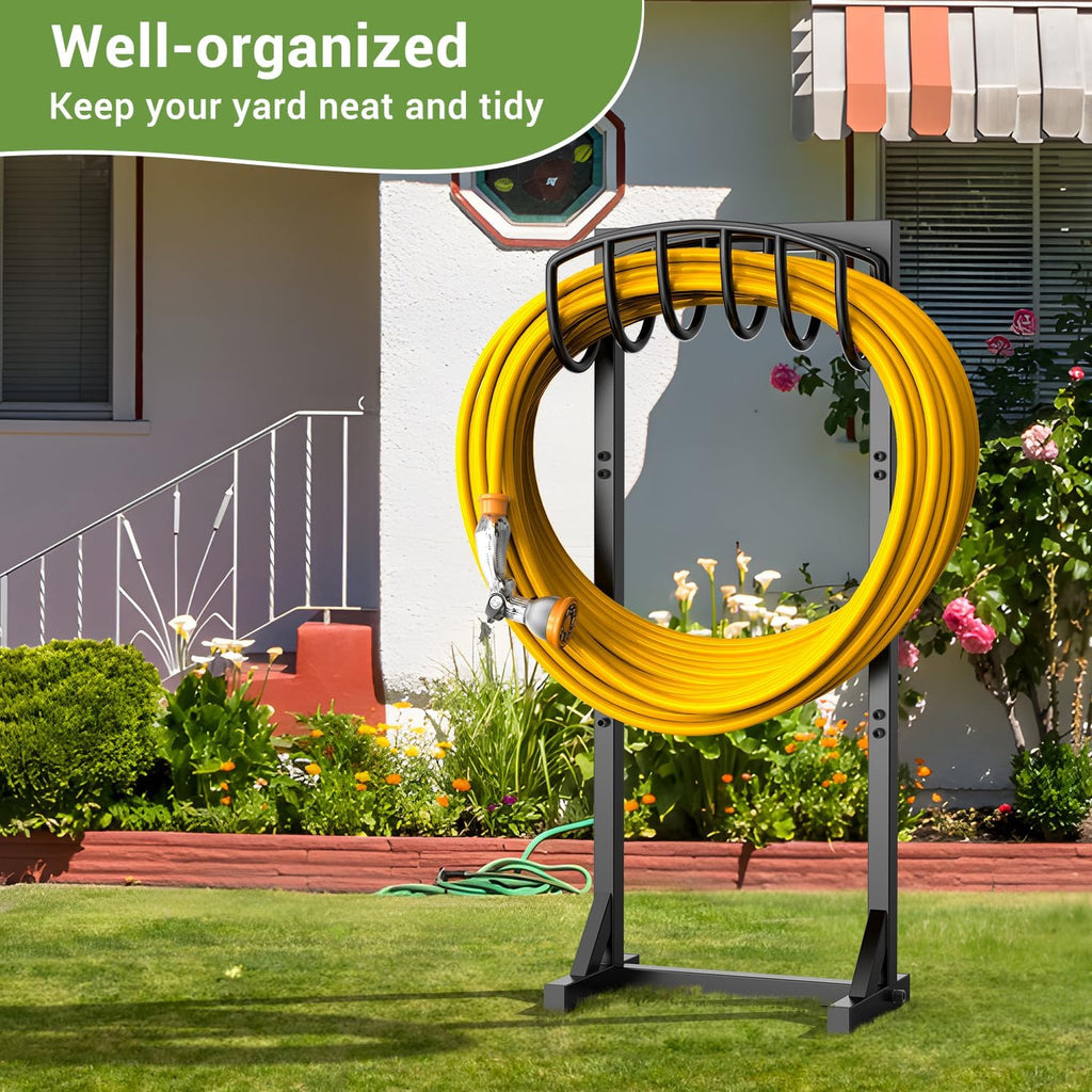 Pattiumo Garden Hose Holder Stand, Heavy Duty Freestanding Metal Hose Holder with 4 Spikes, Hose Reel Alternative Holds