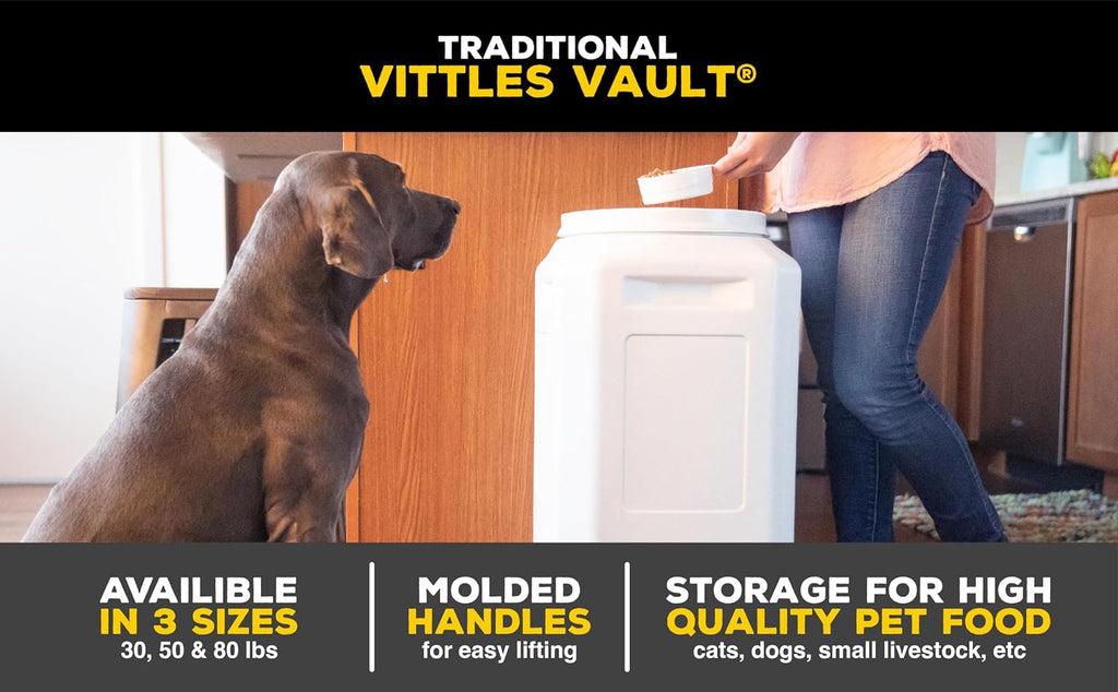Vittles Vault Traditional Pet Food Storage Container For Dog Kibbles/Bird Seed/Oatmeal/Rice/Flour/Cereal, BPA Free