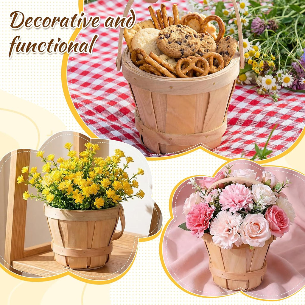 10 Pcs Mini Wooden Apple Baskets, 5.1 x 3.9 Inch Small Harvest Baskets Bulk Round Woven Farmers Market Berry Basket
