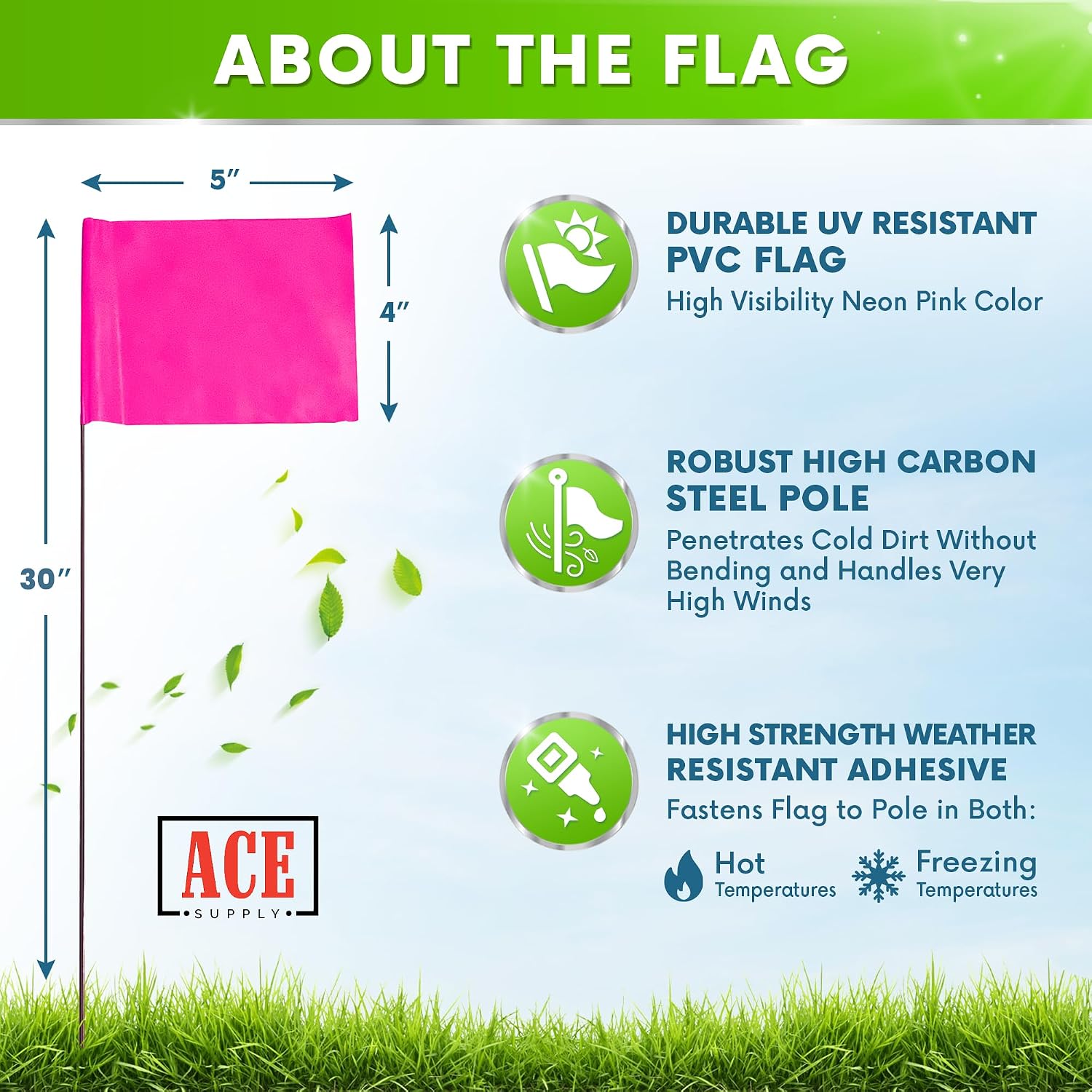 Pink Marking Flags 100 Pack - 4x5x30 Inch Pink Flags for Yard - Markers For Lawn, Irrigation, Landscaping, Survey &