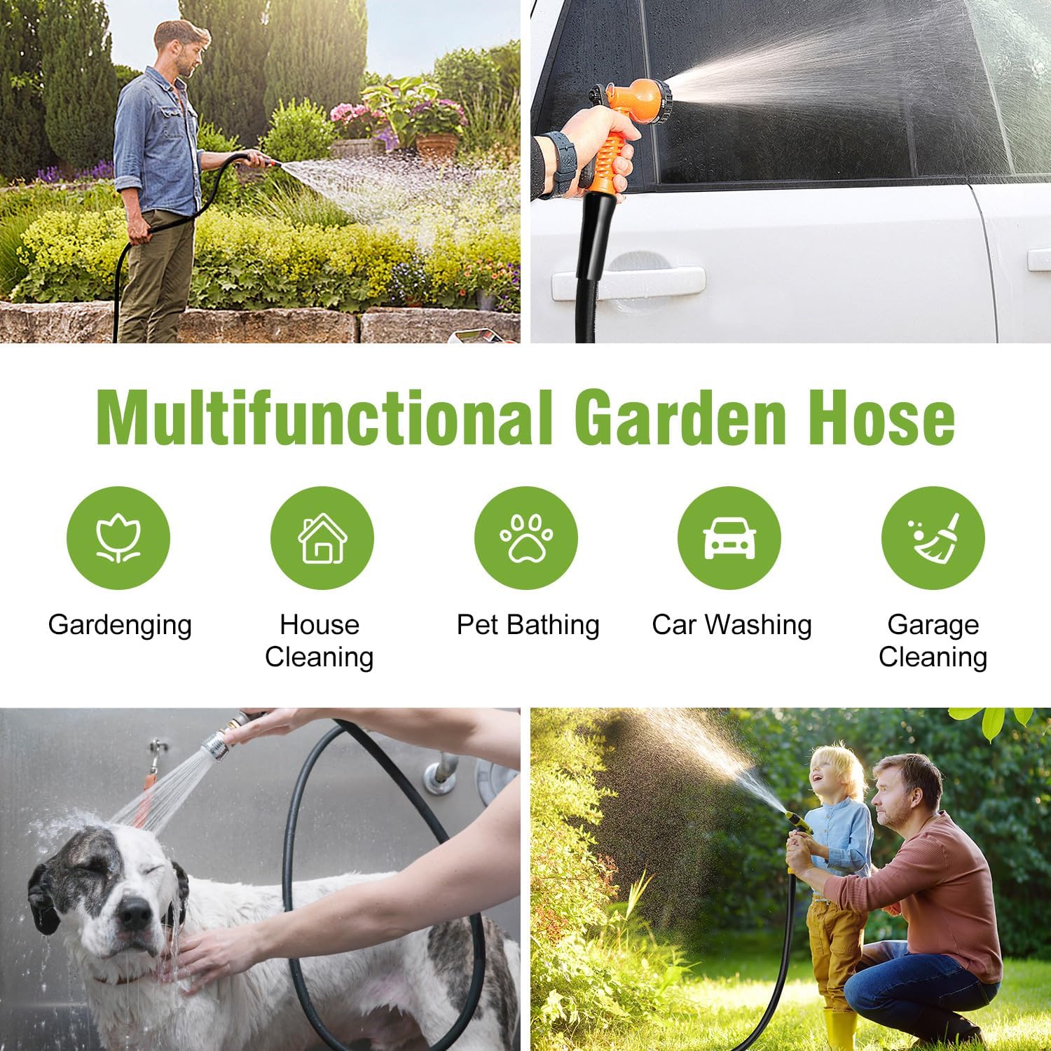 Beitopamz 150 ft Garden Hose, 5/8 in Heavy Duty Water Hose, Flexible and Durable, Lightweight Rubber Hybrid Hose
