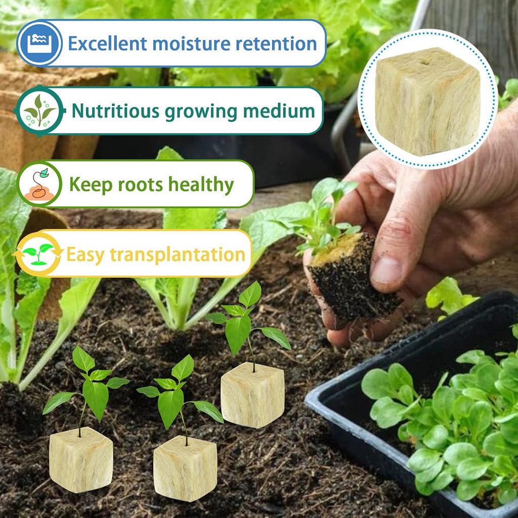 1.5 Inch Rockwool Cubes for Hydroponics Seed Starter, Rock Wool Planting Cubes Hydroponic Garden Grow Plugs for
