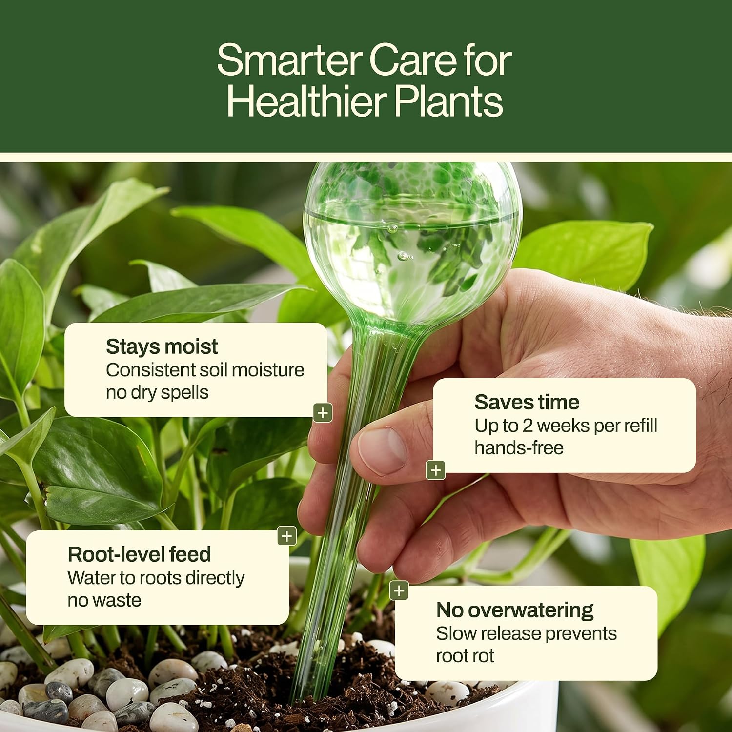 Besti Large Self Watering Globes for Plants Hands Free | Durable, Multicolored Glass Craftsmanship | Holds 380-400ml