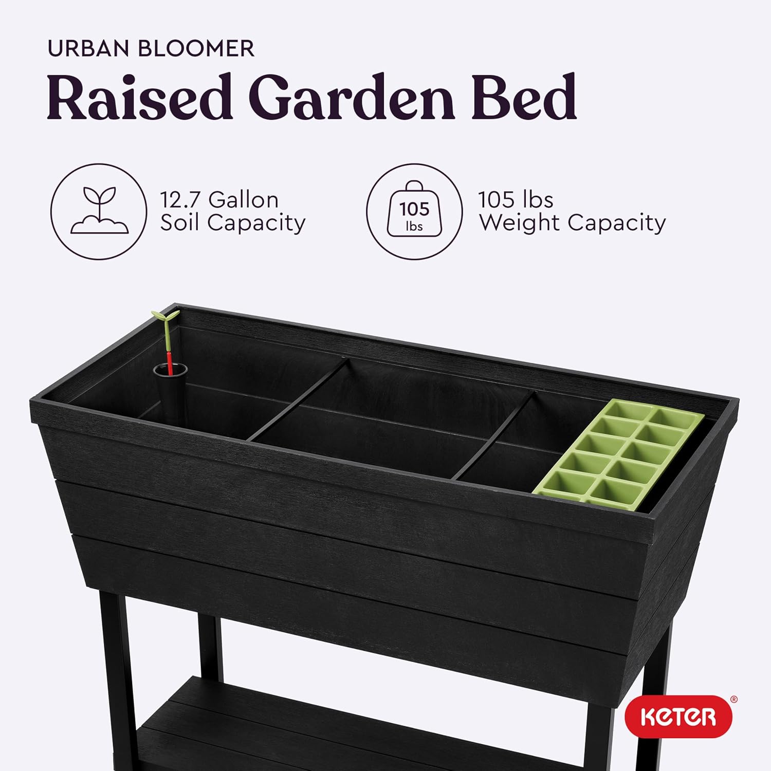 Keter Urban Bloomer 12.7 Gallon Raised Garden Bed and Outdoor Herb Garden Planter with Self Watering Gauge and Drainage