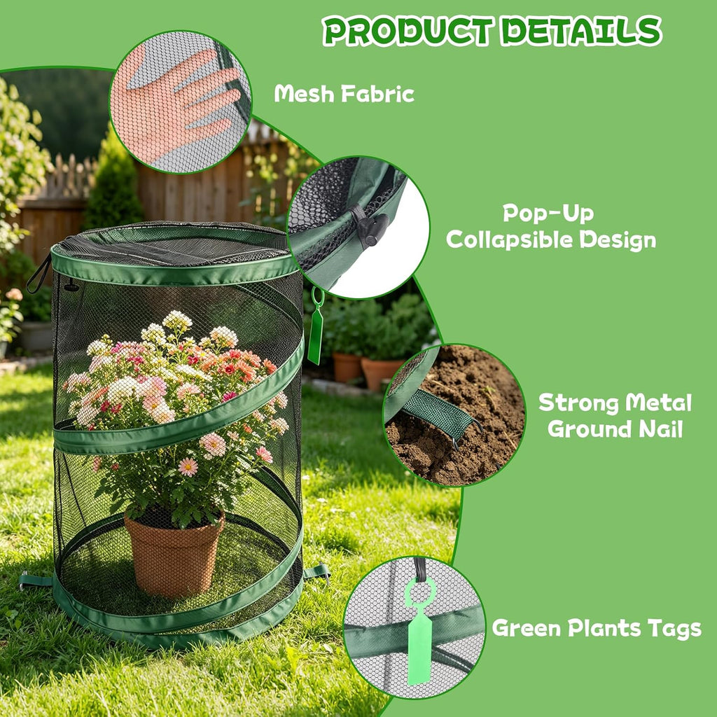3Pcs Pop Up Plant Covers from Animals-20"x14" Foldable Mesh Plant Protector | Plant Tent Cover, Garden Insect Barrier