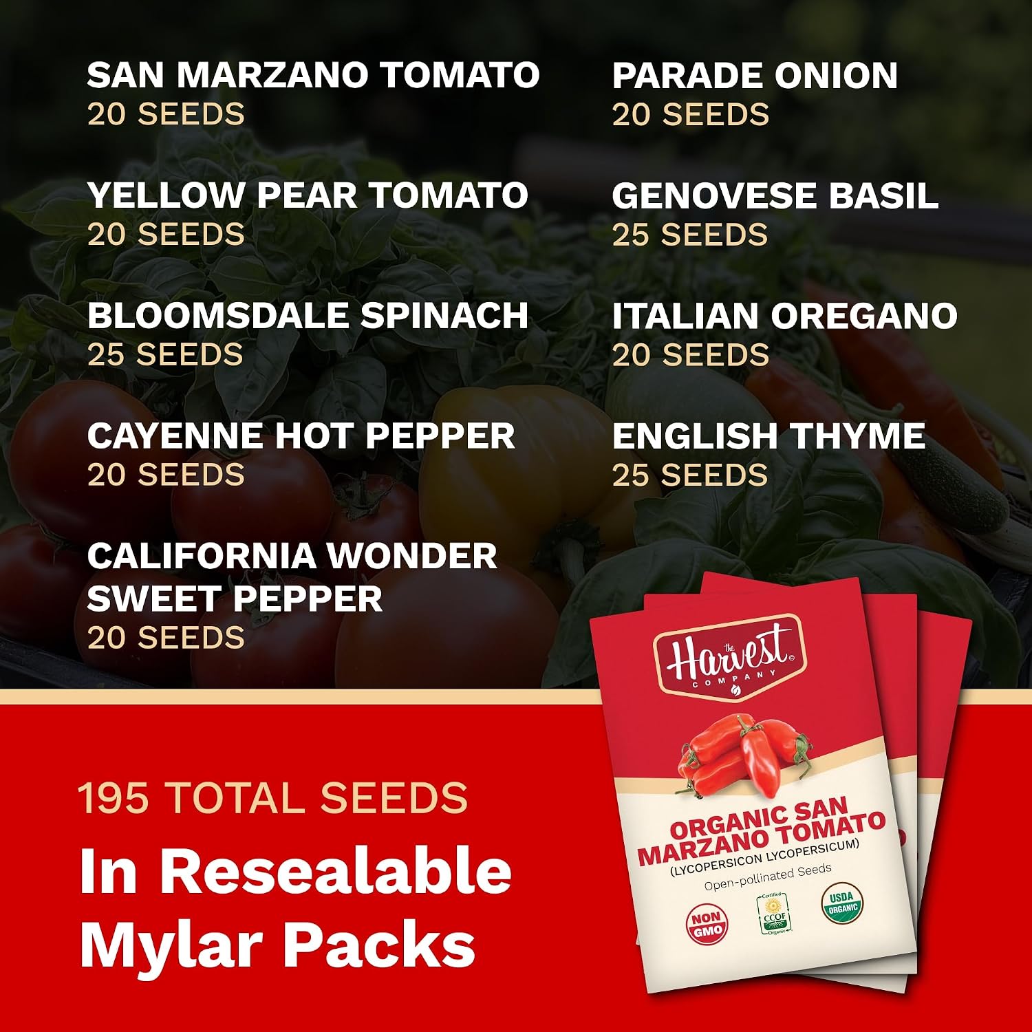 The Harvest Company Pizza Garden Seed Collection – Open-Pollinated Seeds for Indoor & Outdoor Gardening, Tomatoes