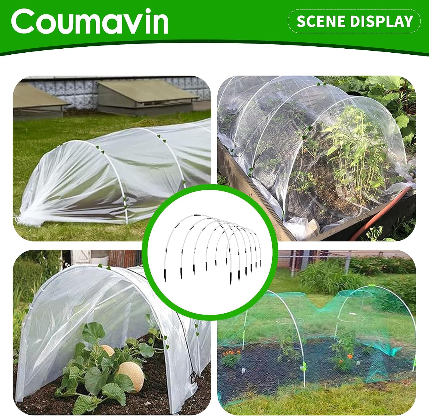 8FT Rust-Free Fiberglass Garden Hoops -72 PCS DIY Grow Tunnel Kit for Raised Beds, Row Cover Support with
