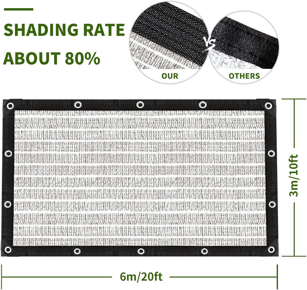 Aluminum-Shade Cloth 10x20',Reflective 80% Aluminum Shade Cloth-for Car Garden,Outdoor Pergola,Lawn.Aluminum Sunblock