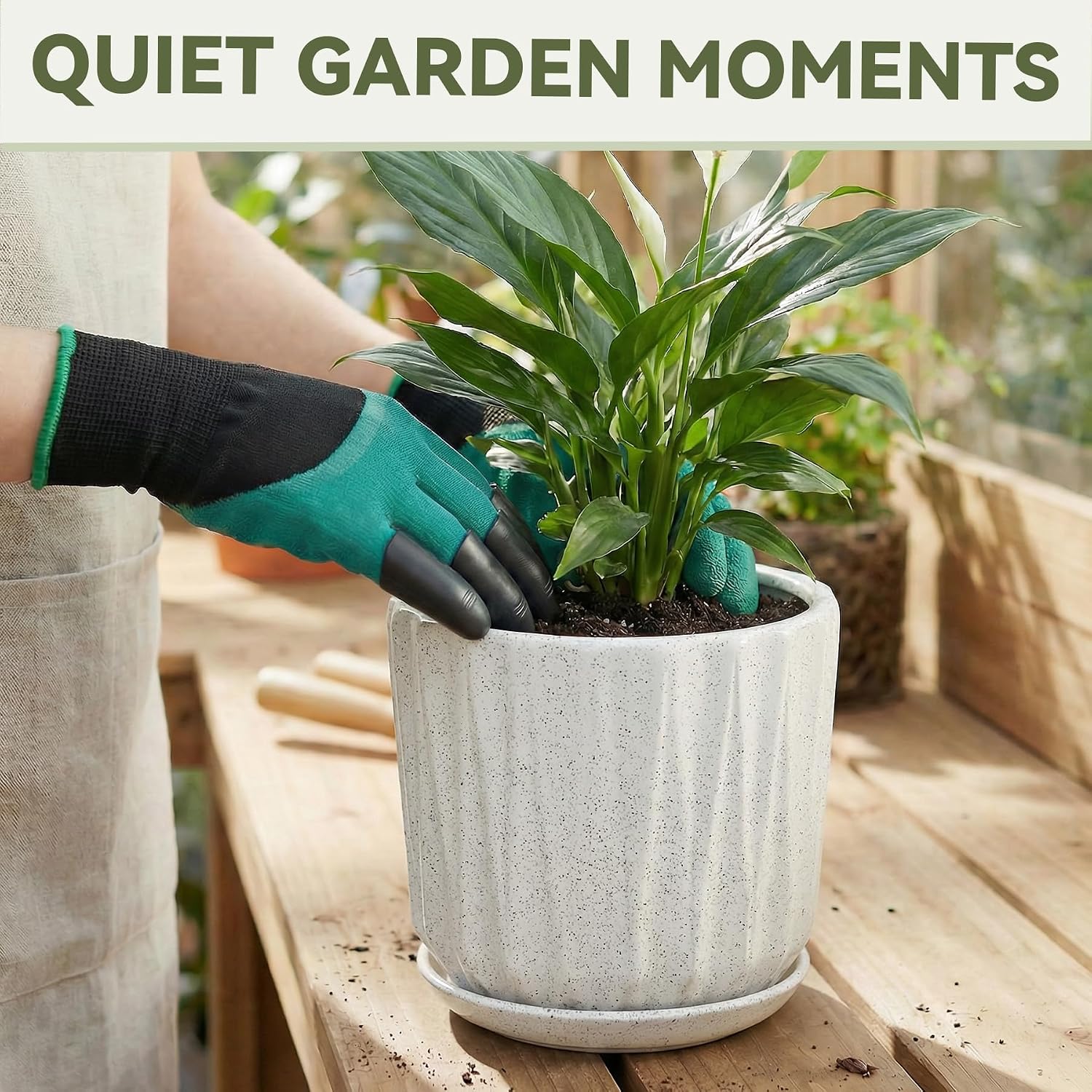 10 Inch Ceramic Planter Pot with Saucer Drainage Leak-Proof Mesh,Flower Pots for Indoor Plants with Gardening