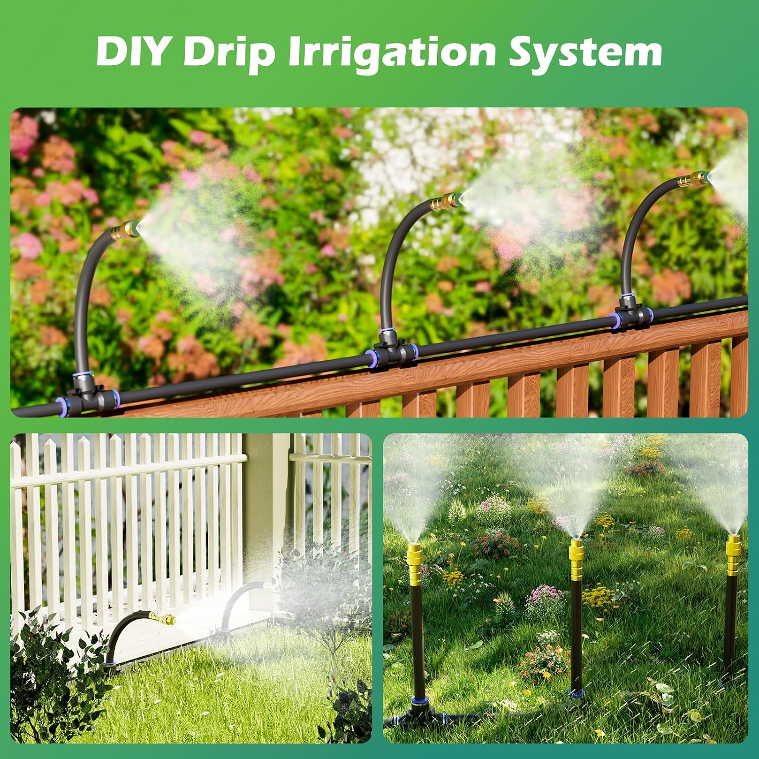 Drip Irrigation System 100 FT with 32 Nozzles, 360° Adjustable Bendable Garden Watering Misting System for Greenhouse