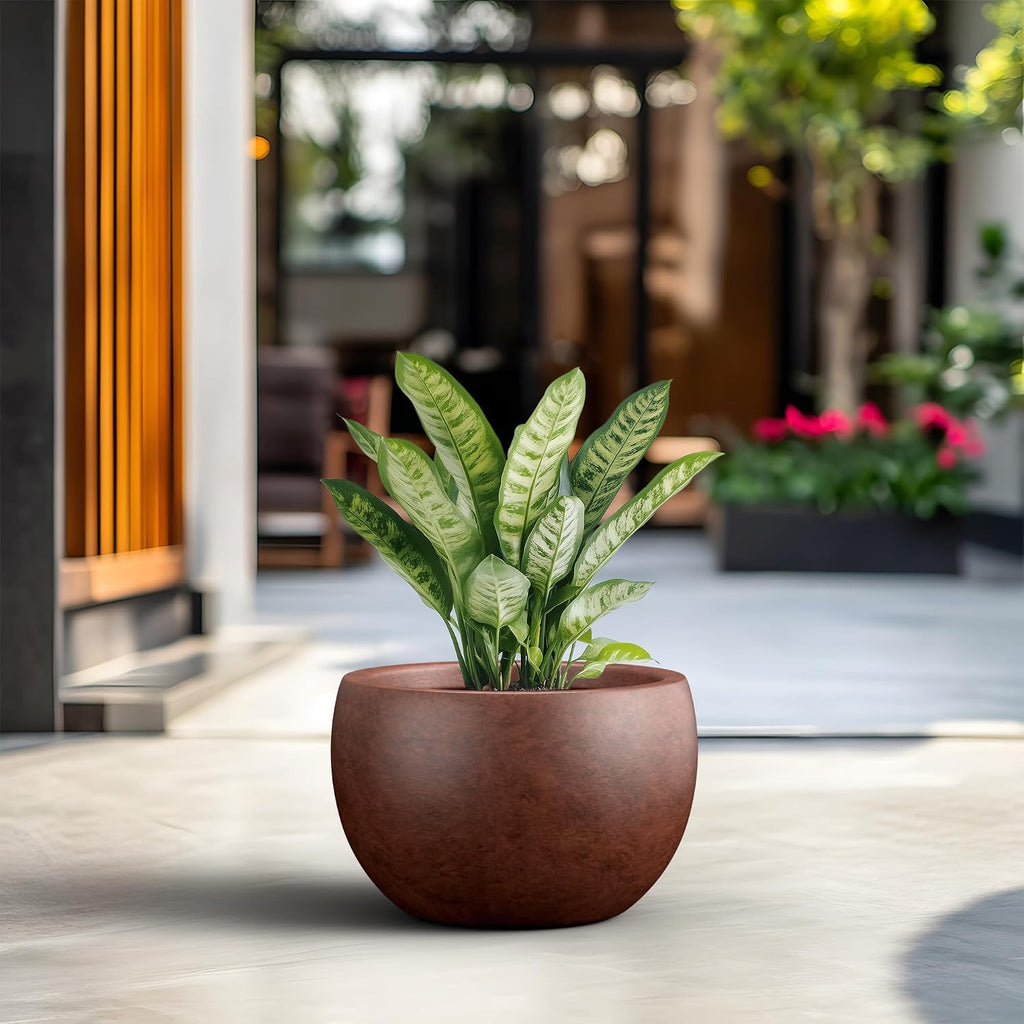 Kante Accent Round Bowl Rusty Concrete Planter 15.7" Dia, Outdoor | Rubber Plug for Indoor, Drainage for Garden