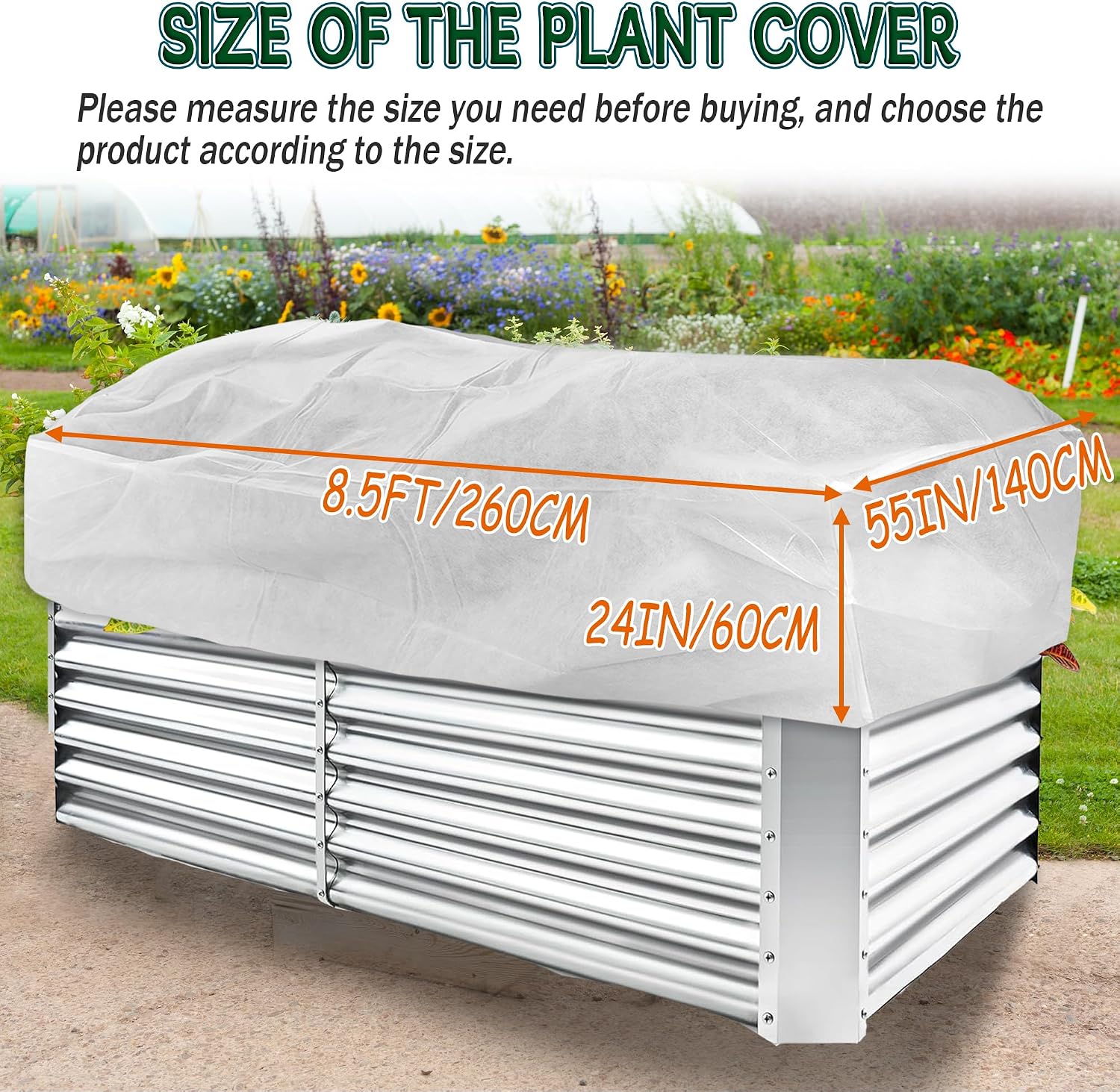 Rectangular Plant Cover Frost Big Size for 8×4×2FT Non Woven Fabric Garden Bed Cover with Zip Drawstring for Winter