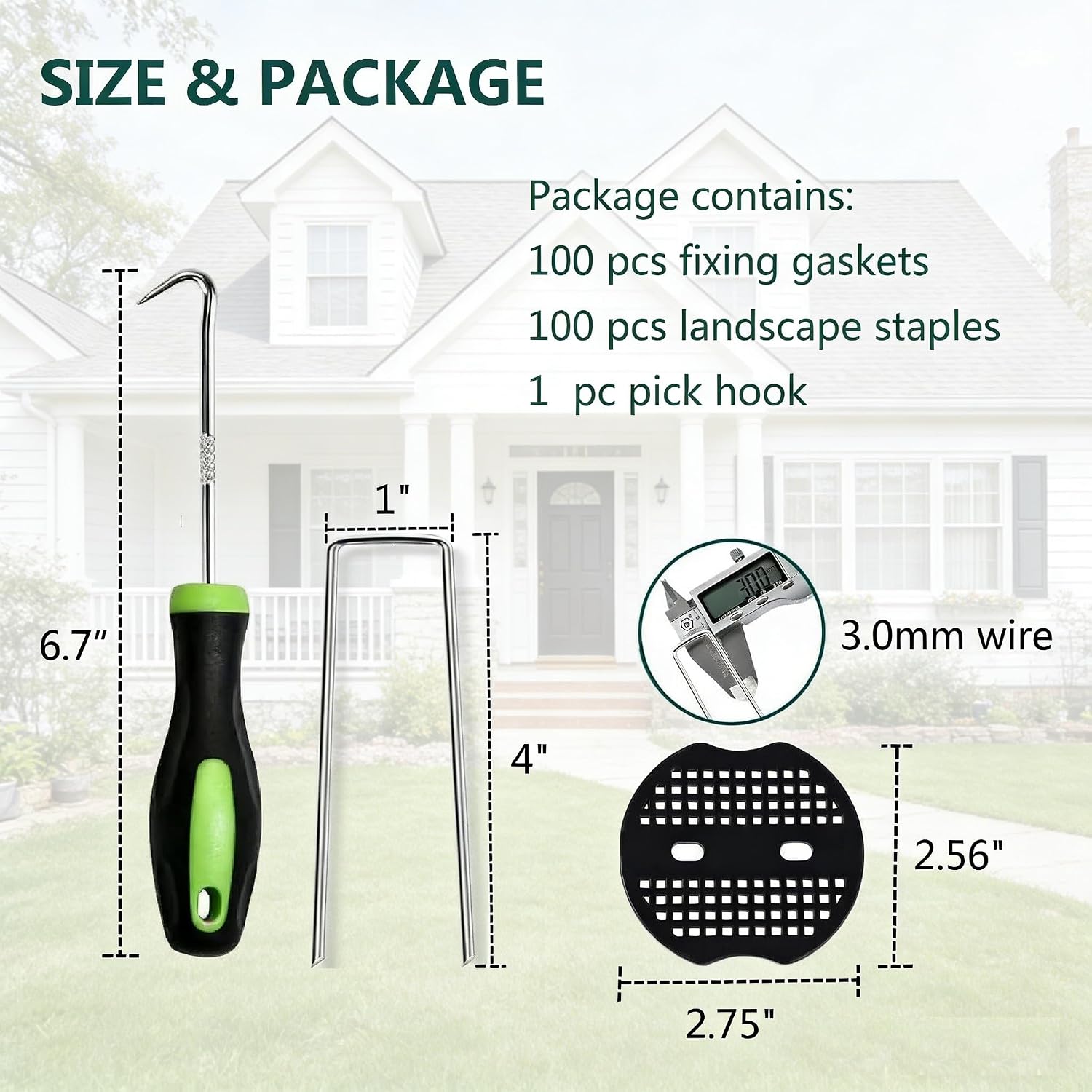 4 Inch 100 PCS Galvanized Landscape Staples with 100 PCS Gaskets, Landscape Fabric Pins Stakes Lawn Ground Cover Graden