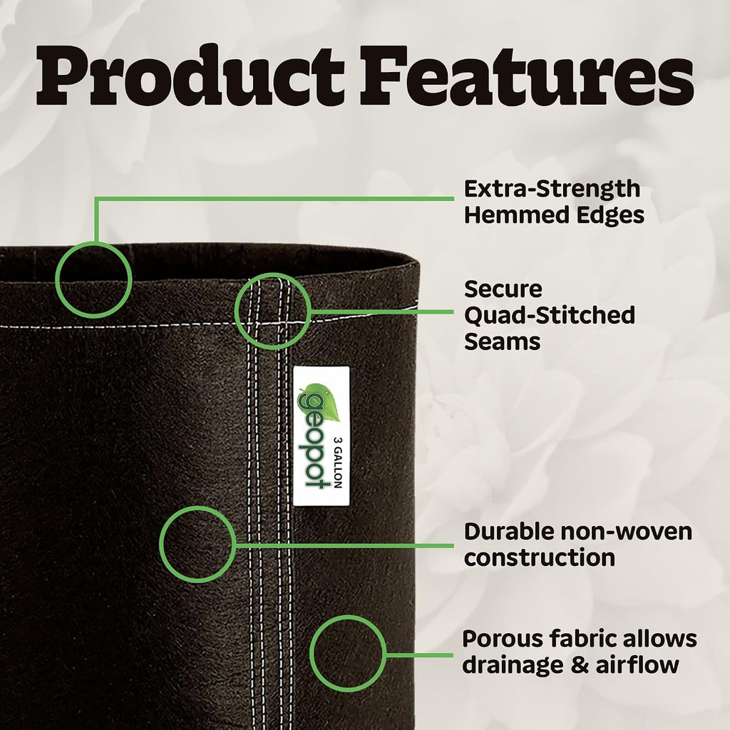 3 Gallon Fabric Grow Bags - 10 Pack - Black - Indoor/Outdoor - Aerated Fabric Pots for Vegetables, Herbs, Flowers &