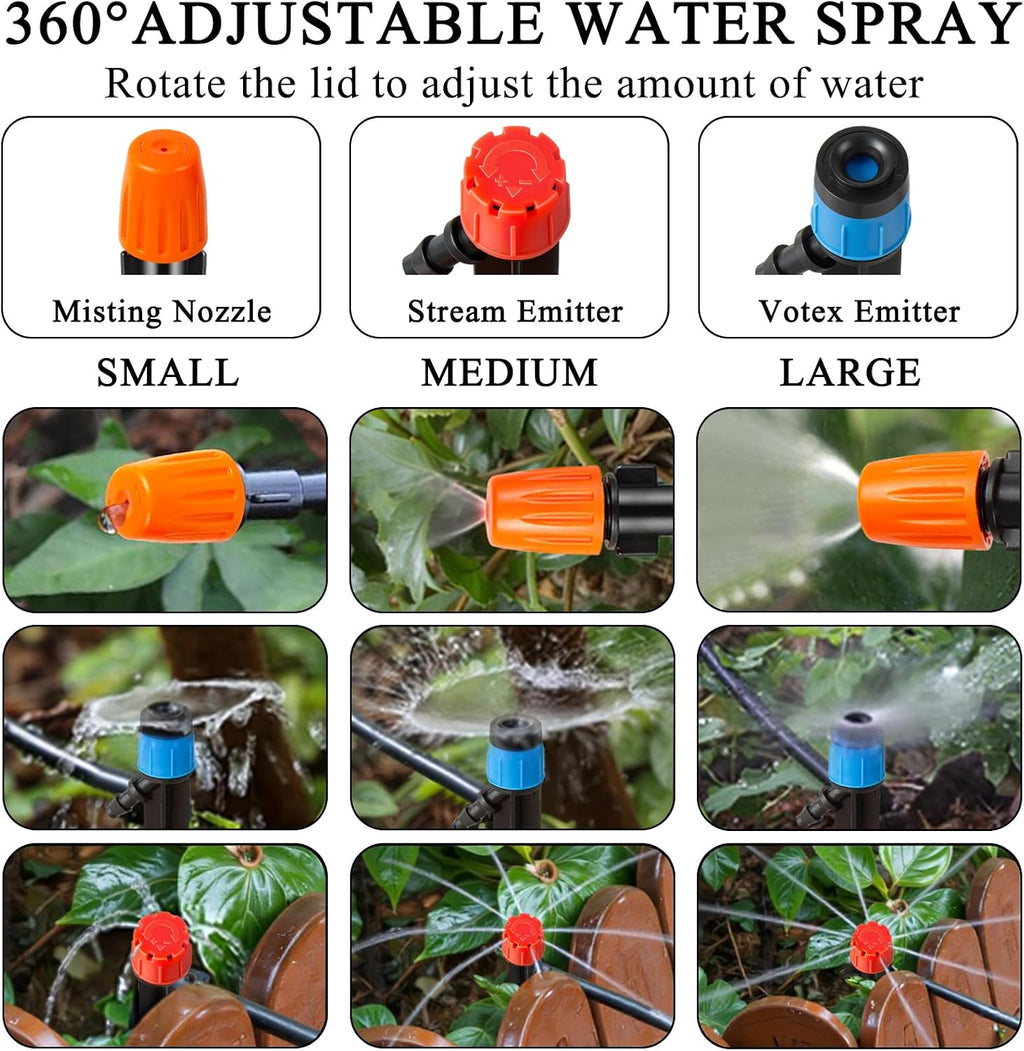 250FT Drip Irrigation System Kit, Automatic Drip Irrigation Kit with 1/2 inch Hose 1/4 inch Distribution Tubing and