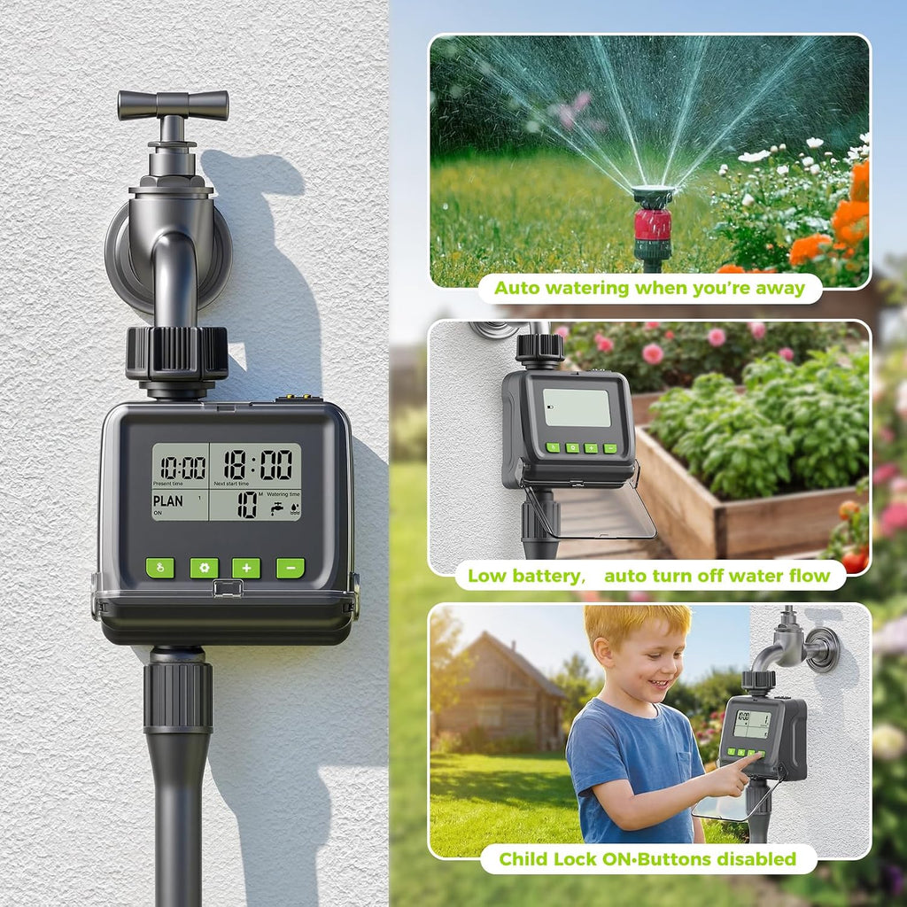 Sprinkler Timer for Garden Hose, Programmable Watering Timer with Rain Delay, Outdoor Automatic& Manual Irrigation
