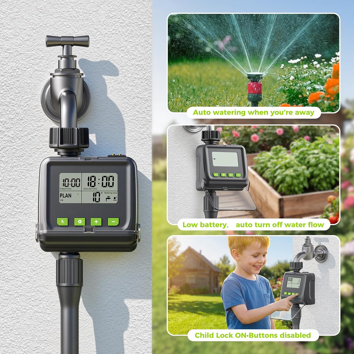 Sprinkler Timer for Garden Hose, Programmable Watering Timer with Rain Delay, Outdoor Automatic& Manual Irrigation