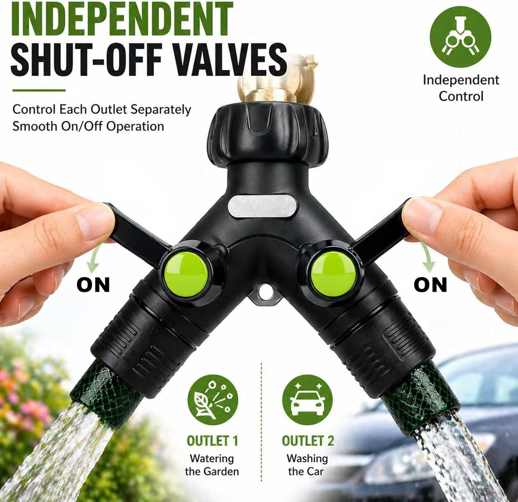 Garden Hose Splitter 2 Way Heavy Duty with Shut Off Valves,3/4" GHT | Large Ball Valve Design Helps Reduce Water