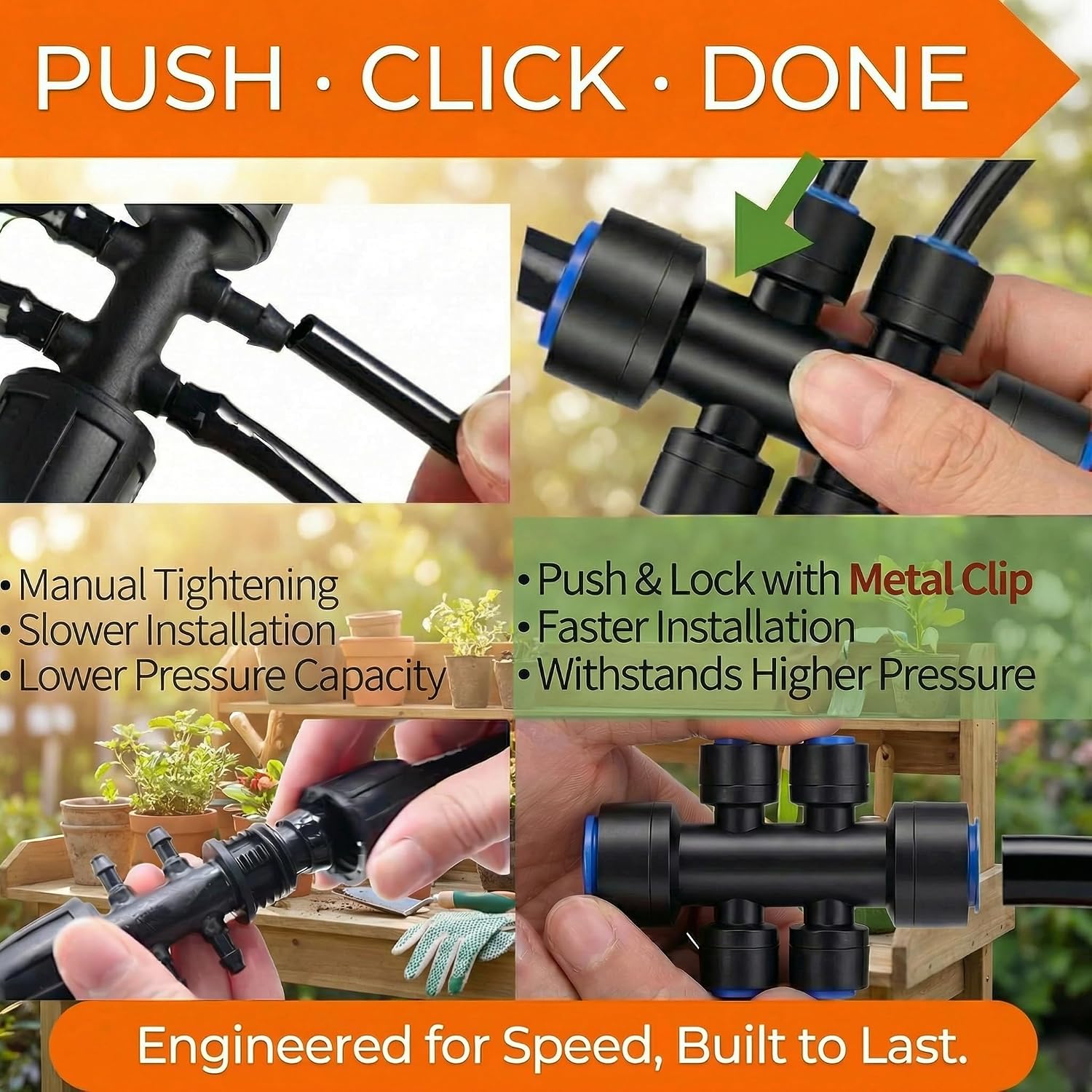 240FT Drip Irrigation System for Garden: 30 Nozzles 1/2" PE Tubing Automatic Watering Kit Adjustable Misting Sprinkler