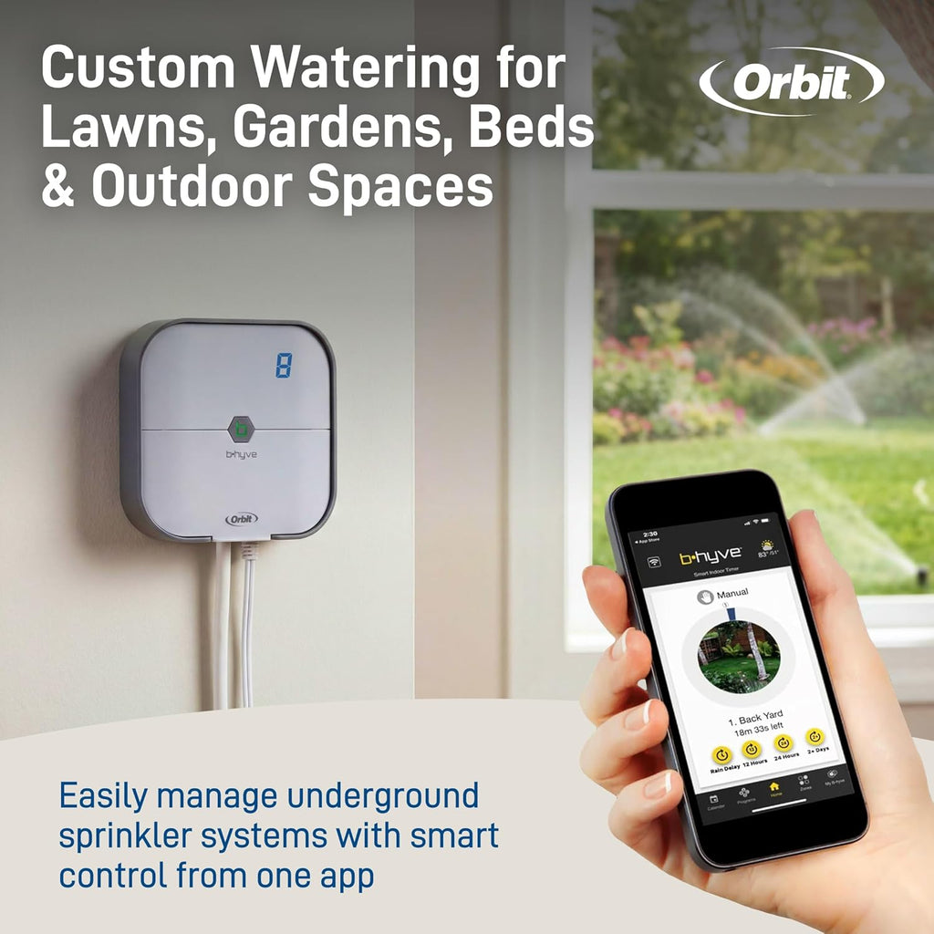 Orbit B-hyve Indoor Smart Sprinkler Controller - 8-Zone - WiFi Irrigation Controller - App Controlled Irrigation with