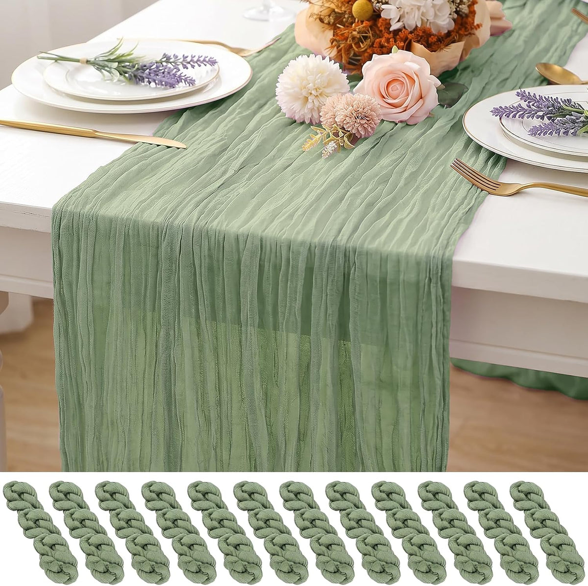6Pcs Fall Table Runner, 10FT Thanksgiving Cheesecloth Table Runner 35*120inch Terracotta Table Runners for Fall Wedding Baby Shower Friendsgiving Thanksgivig Home Kitchen Table Decorations