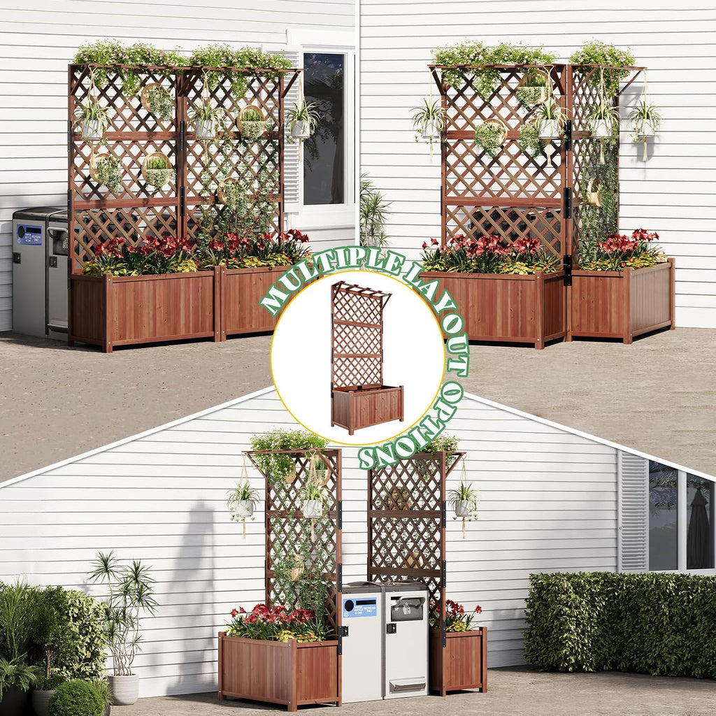 AMERLIFE Raised Garden Bed with 71" Trellis, Privacy Planter for Planting | Natural Wood Planter Box for Vegetables and