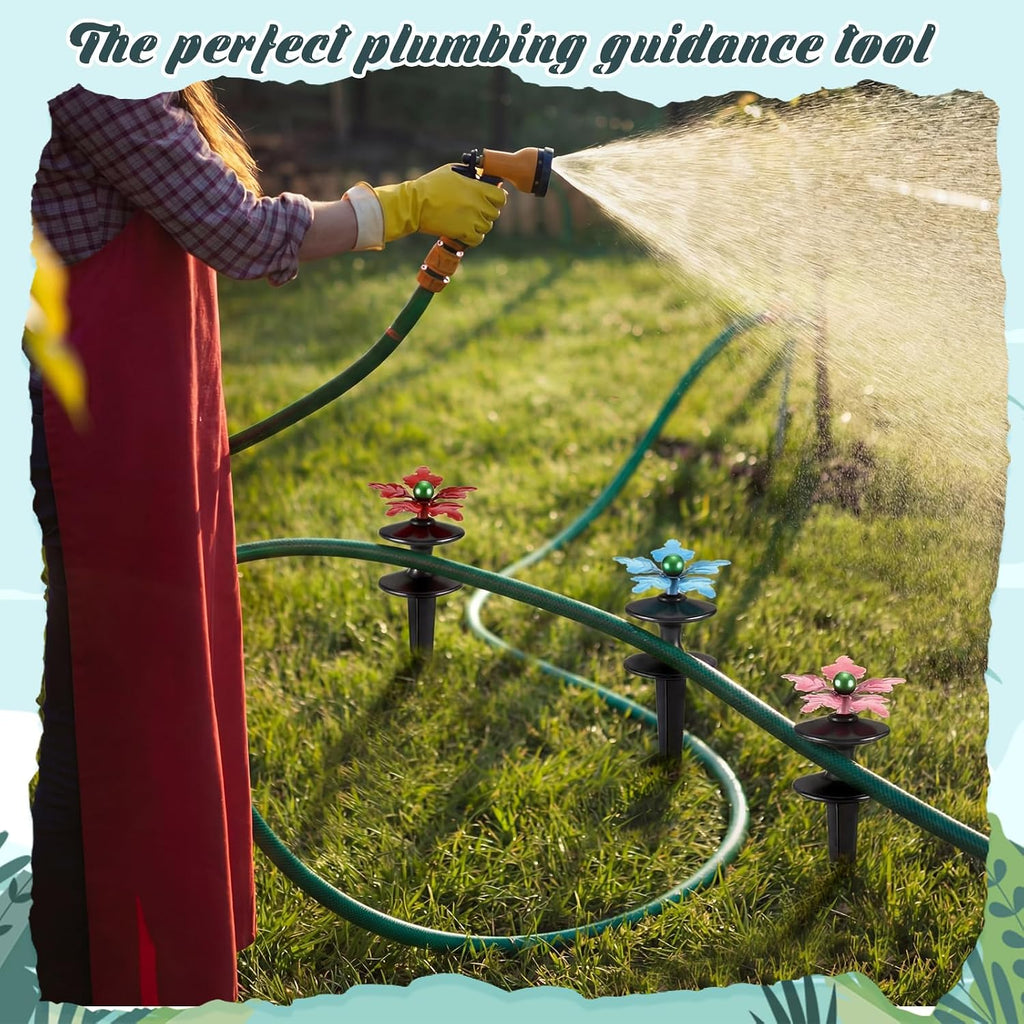Zonon 4 Packs Hose Guide Spike Decorative Flower Cast Iron 11-inch Metal Heavy Duty Garden Hose Guide Stakes Heavy Duty